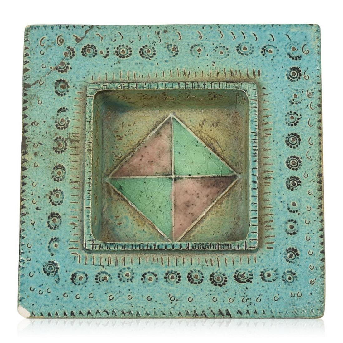 Rut Bryk Pottery Dish, Finland, c. 1950's: Signed "Bryk", 4.5 x 4.375 x 1 inches. One corner with reattached chip and another corner with small chip