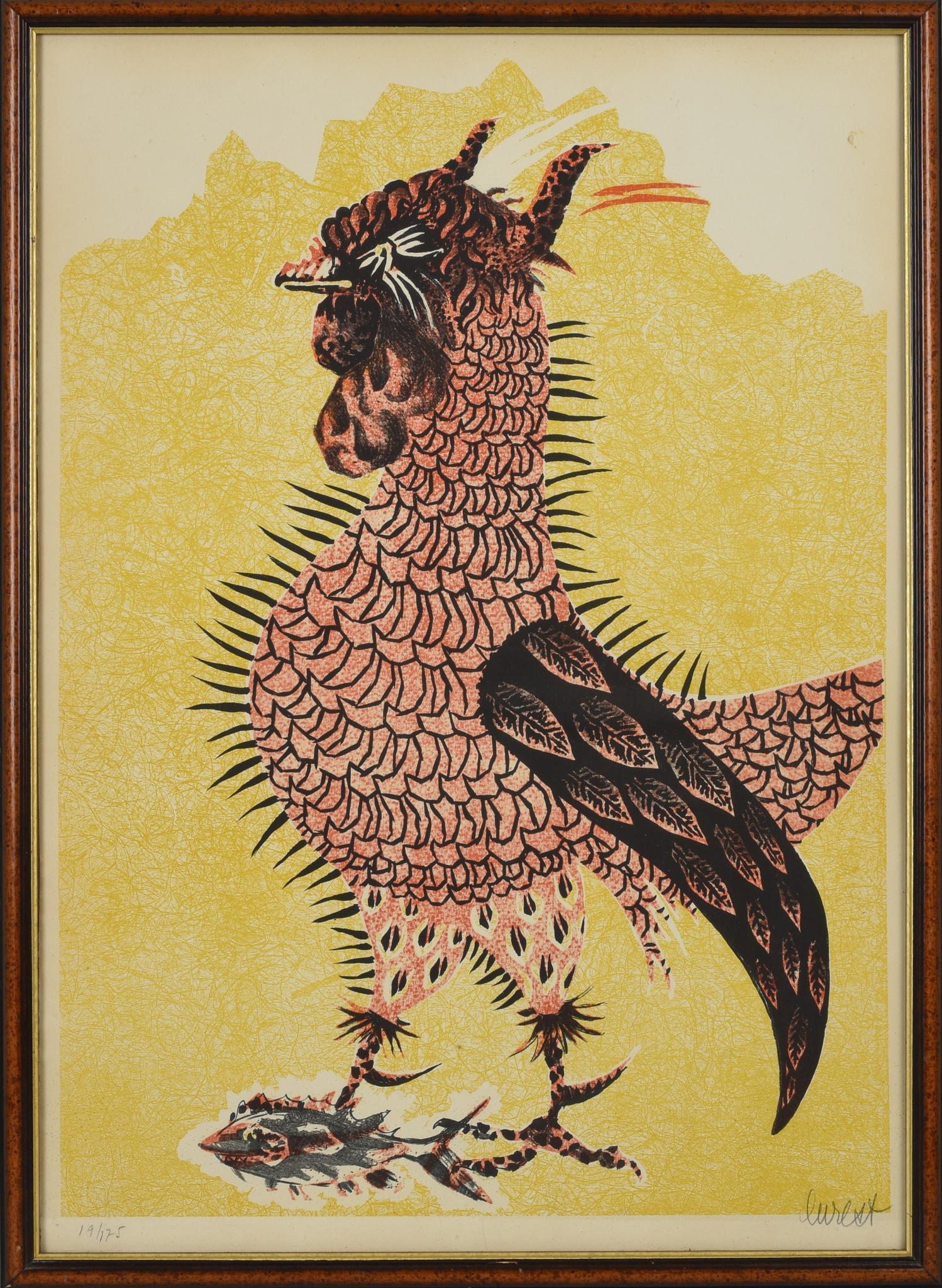 Jean Lurcat "Le Coq Rouge" Rooster Lithograph: (France, 1892-1966), signed in pencil lower right and numbered 19/175, c. 1957, 25.5 x 18 inches.