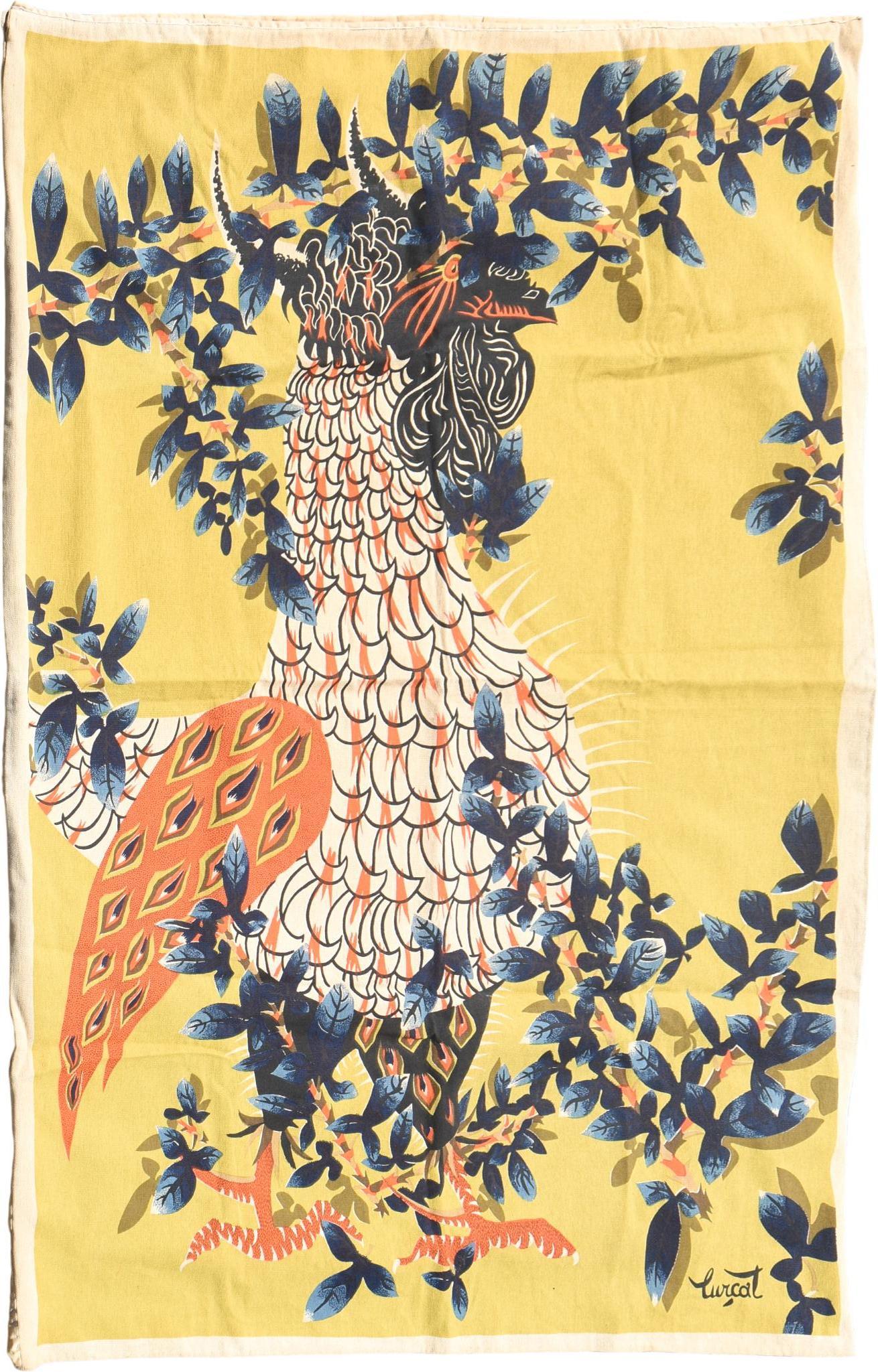 Jean Lurcat "Le Tapageur" Silkscreen Tapestry: (France, 1892-1966), signed Lurcat and marked "Made in France," c. 1950s, 48 x 68 inches.