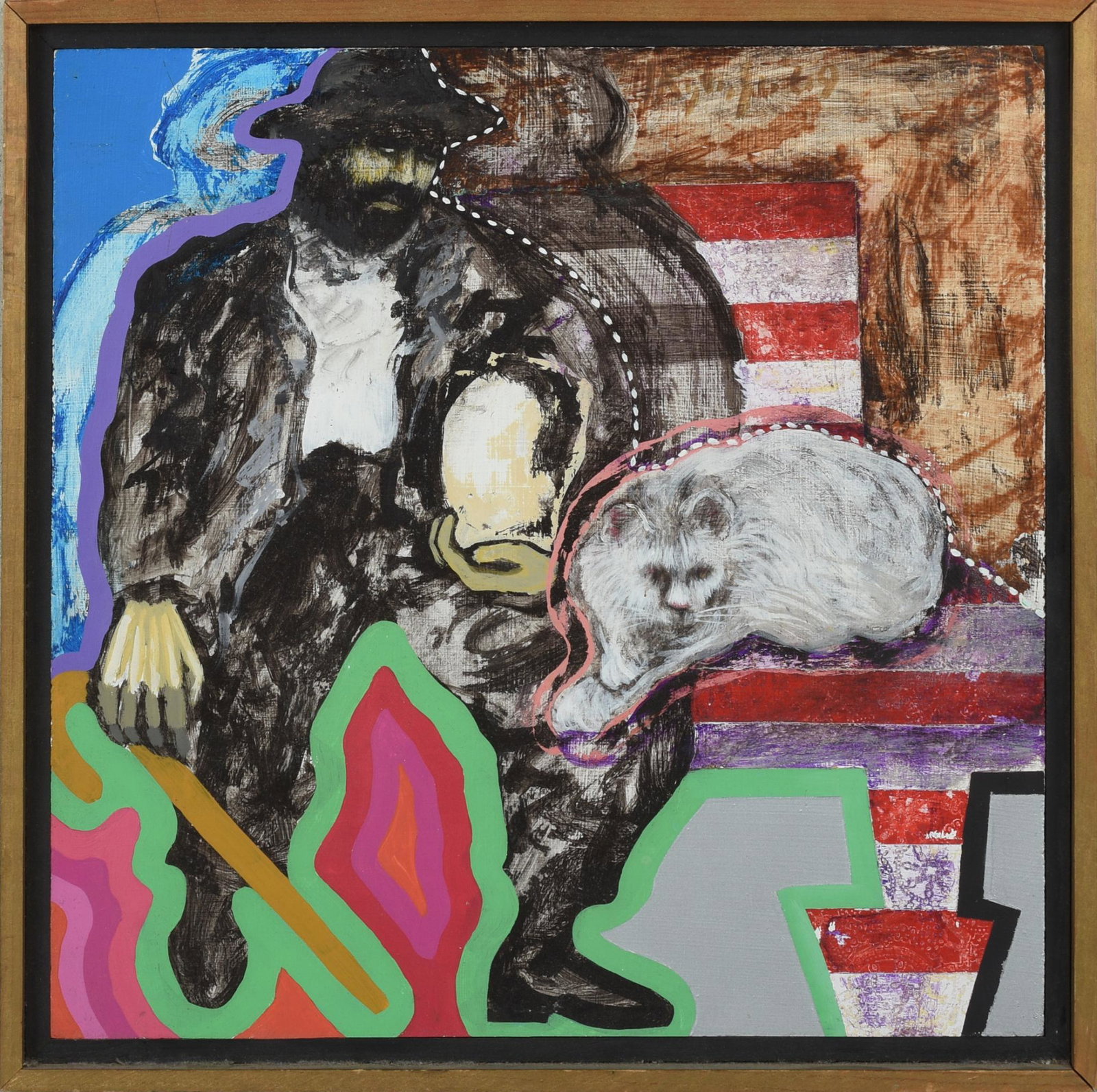 Two Figurative Pop Art Paintings: Oil on board, each approximately 12 x 12 inches, both indistinctly signed by the same artist and dated 1969
