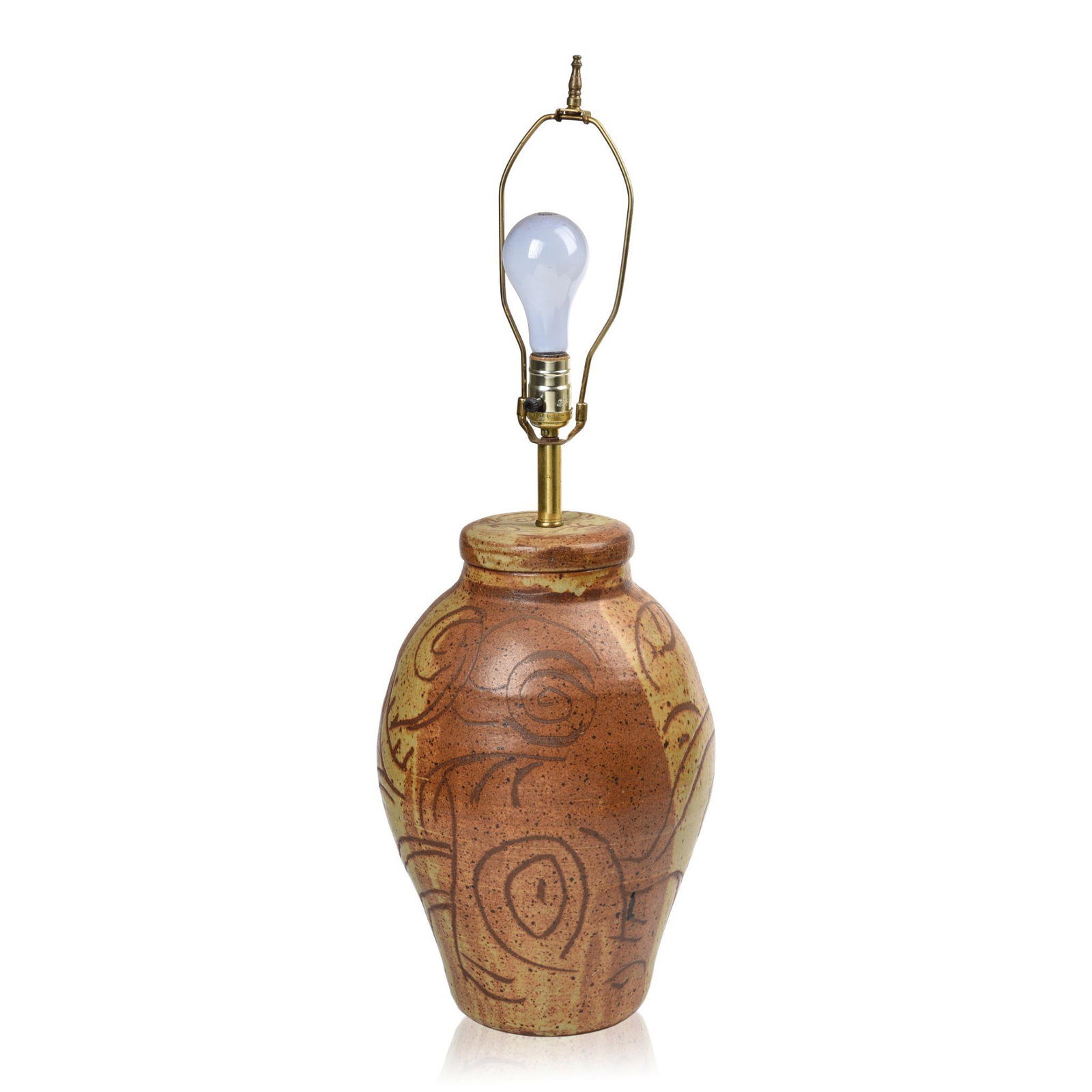 Large Ceramic Lamp in Shades of Brown.: Height 16 inches.