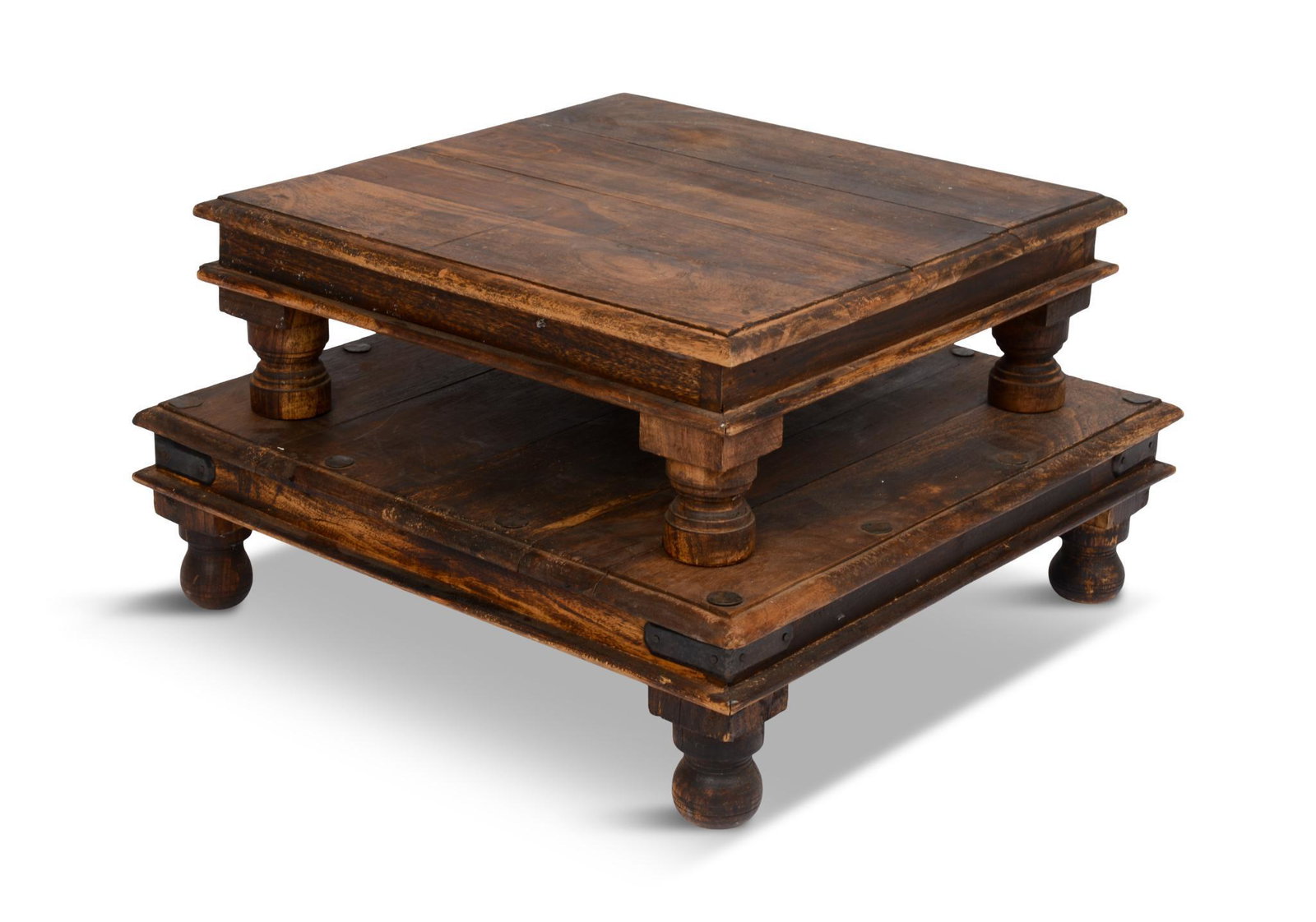 Two Stacking Side Tables.: Heights 7 inches, tops 20 inches and 23.5 inches square.