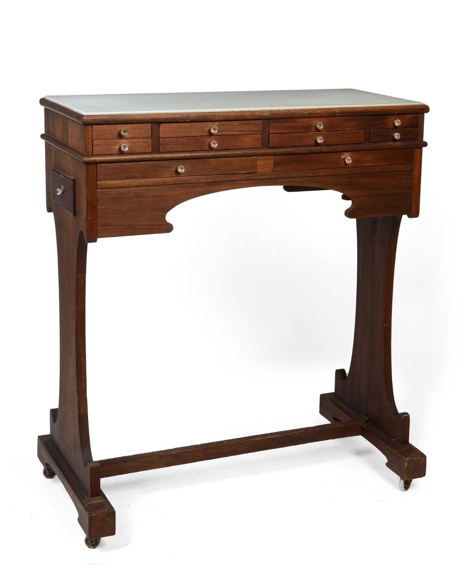 Dental Cabinet, Early Twentieth Century.: Height 45 inches, width 39 inches, depth 18 inches. With ten drawers on the front, one to either side, with original glass knobs.