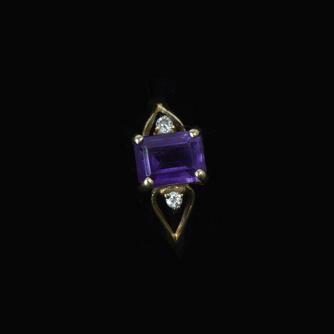 14K Yellow Gold, Amethyst and Diamond Ring.: Size 7, 2.72 grams.