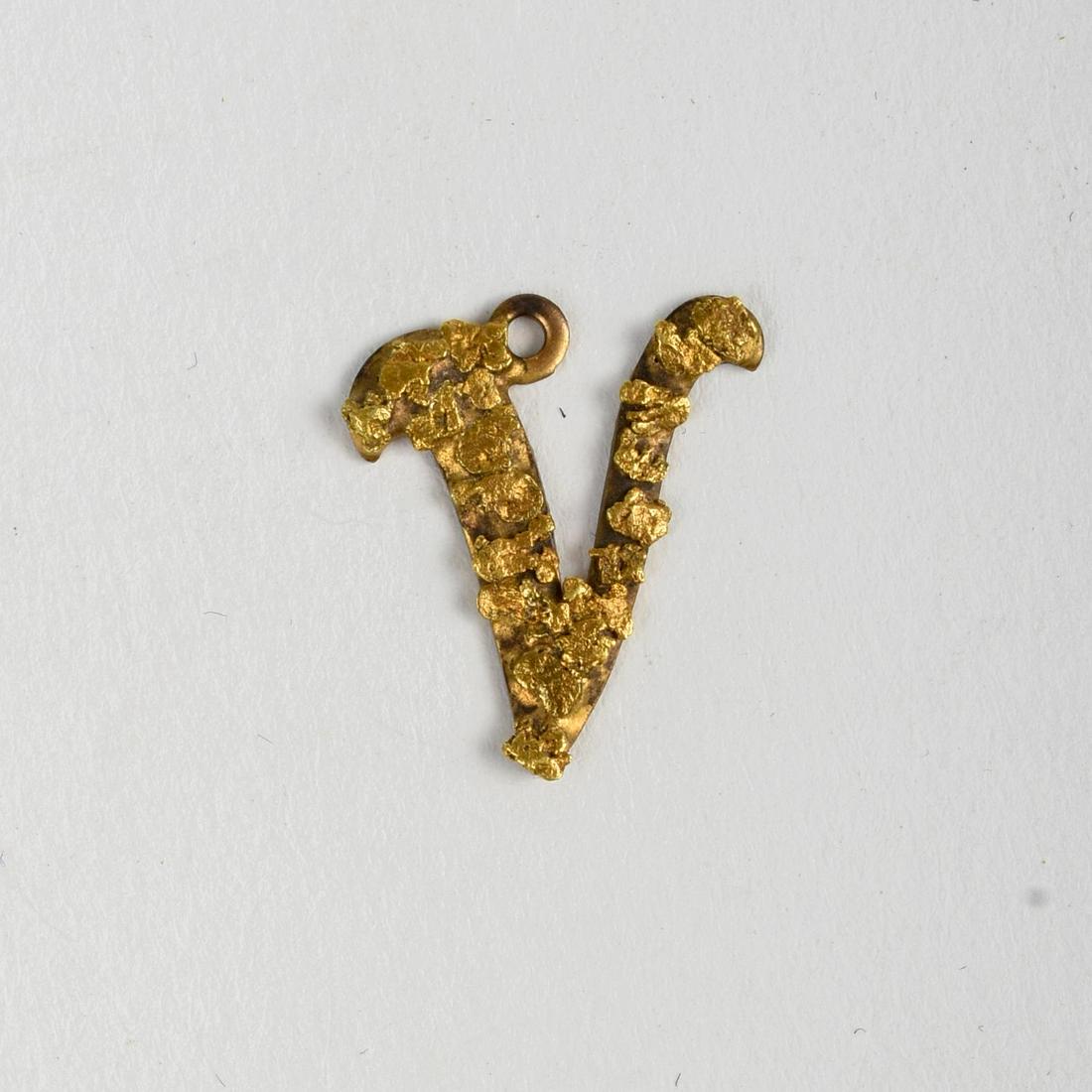 Gold Nugget Letter V Charm Pendant. (1 of 2)