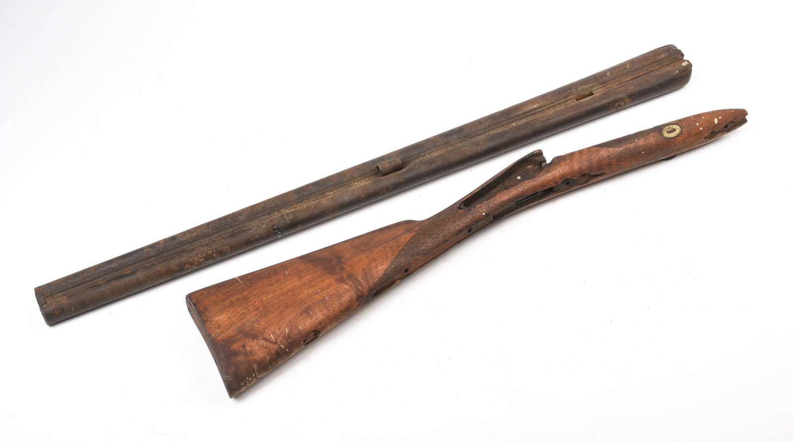 Double Barreled Shotgun in Relic Condition.: Overall length 46 inches.