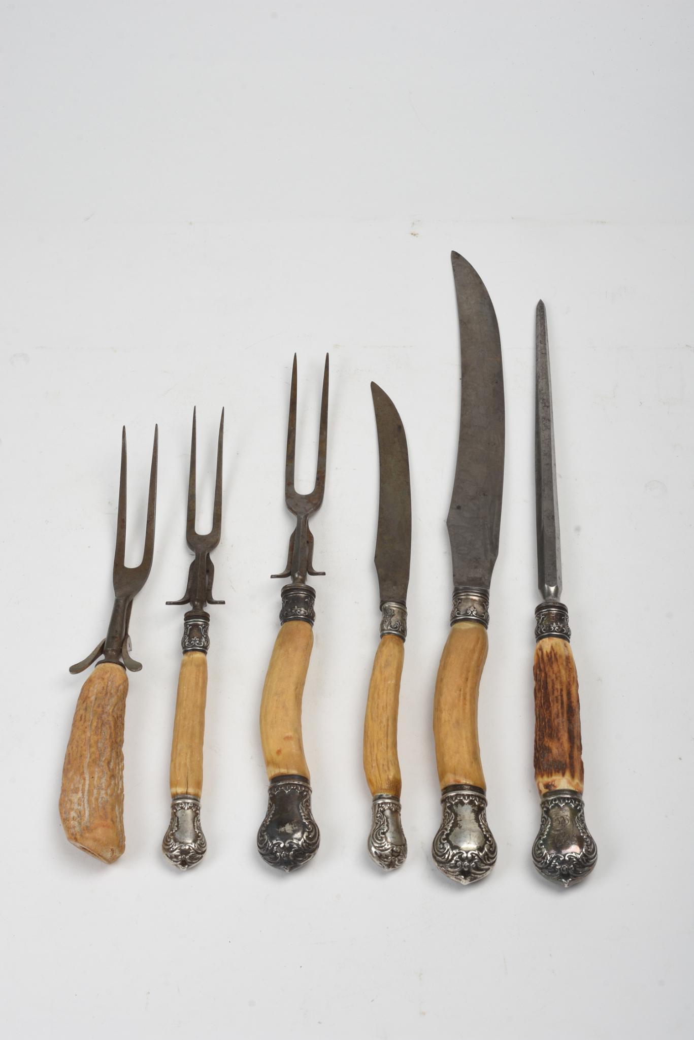 Bone Handled Carving Set.: Length of longest knife 15.5 inches.