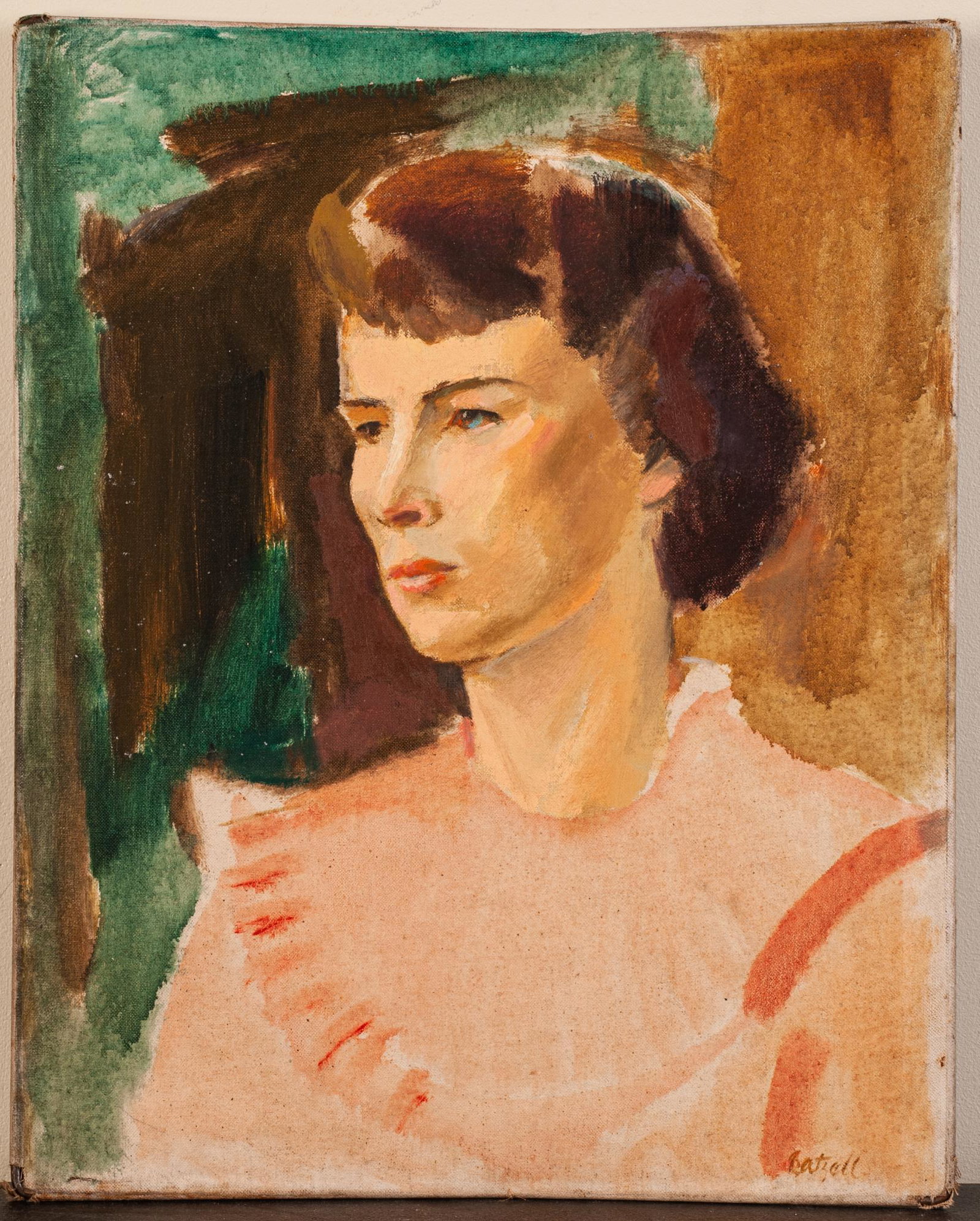 Elsie Streever Batzell. Portrait of a Woman in Pink: Oil on board, 20 x 16 inches