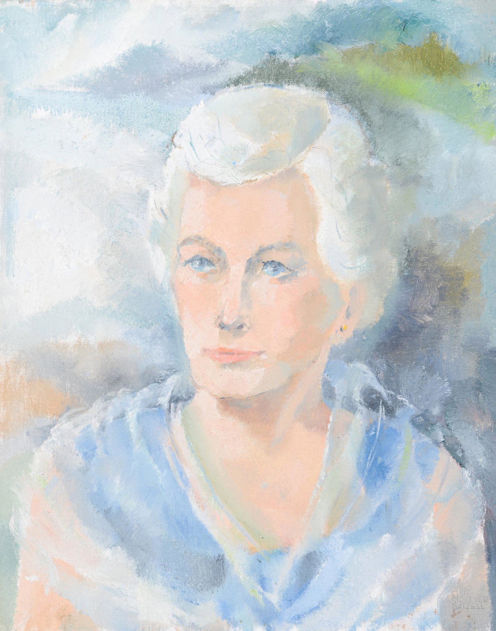 Elsie Streever Batzell. Woman in Blue: Oil on board, 20 x 16 inches.