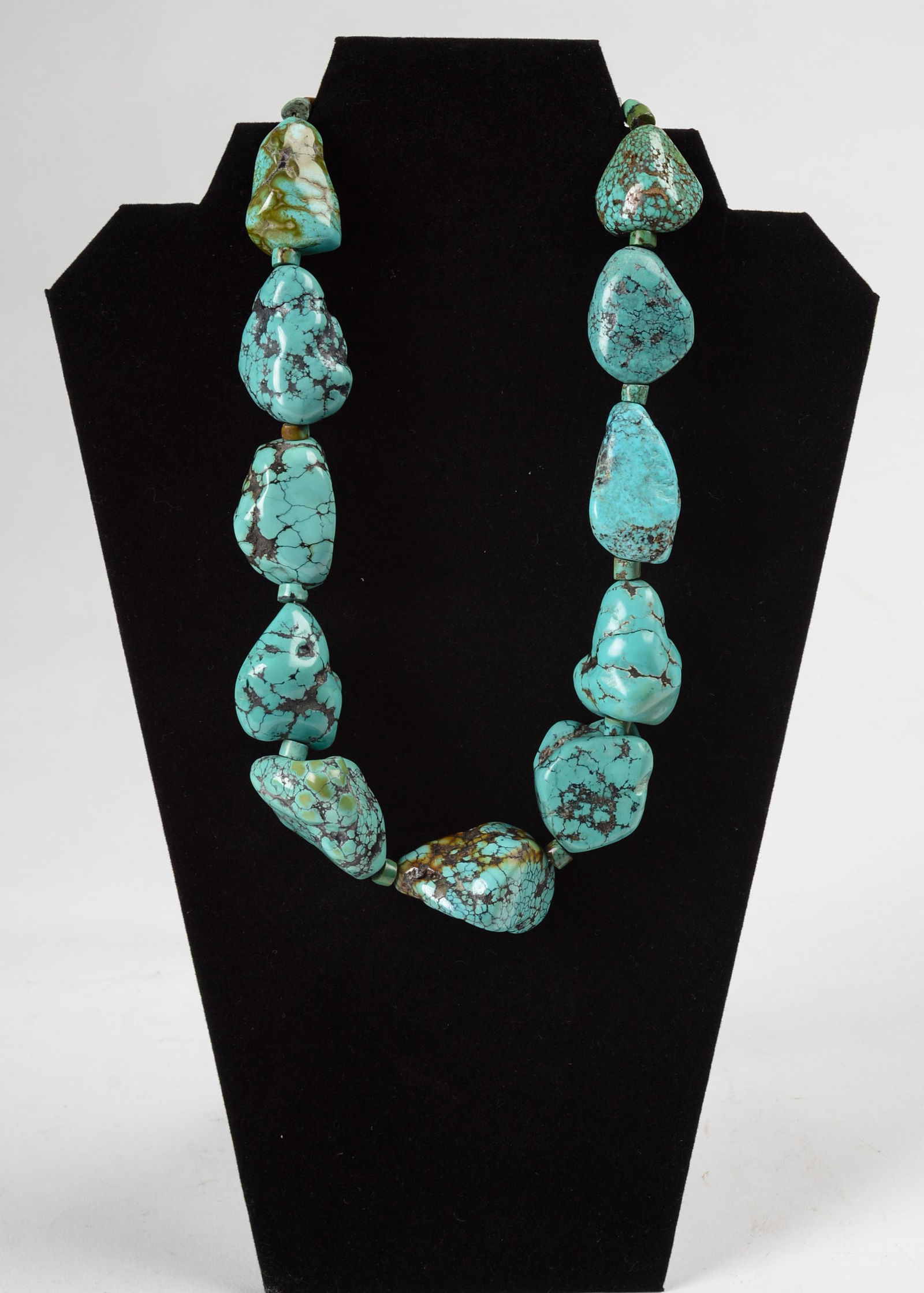 Large Sterling and Raw Turquoise Beaded Necklace. (1 of 2)