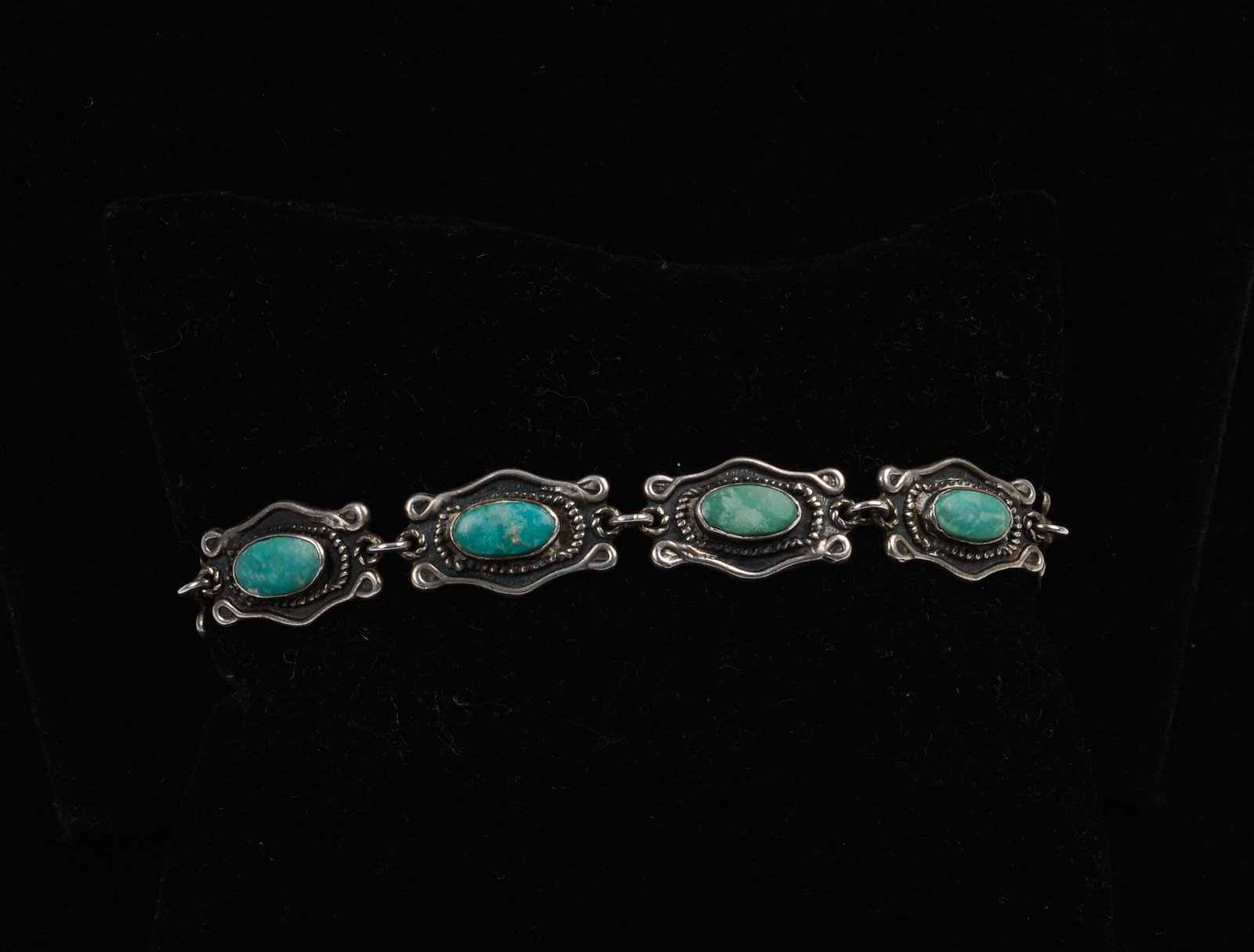 Mexican Sterling and Turquoise Bracelet.: Handmade. Marked Sterling. Length 7.25 inches.