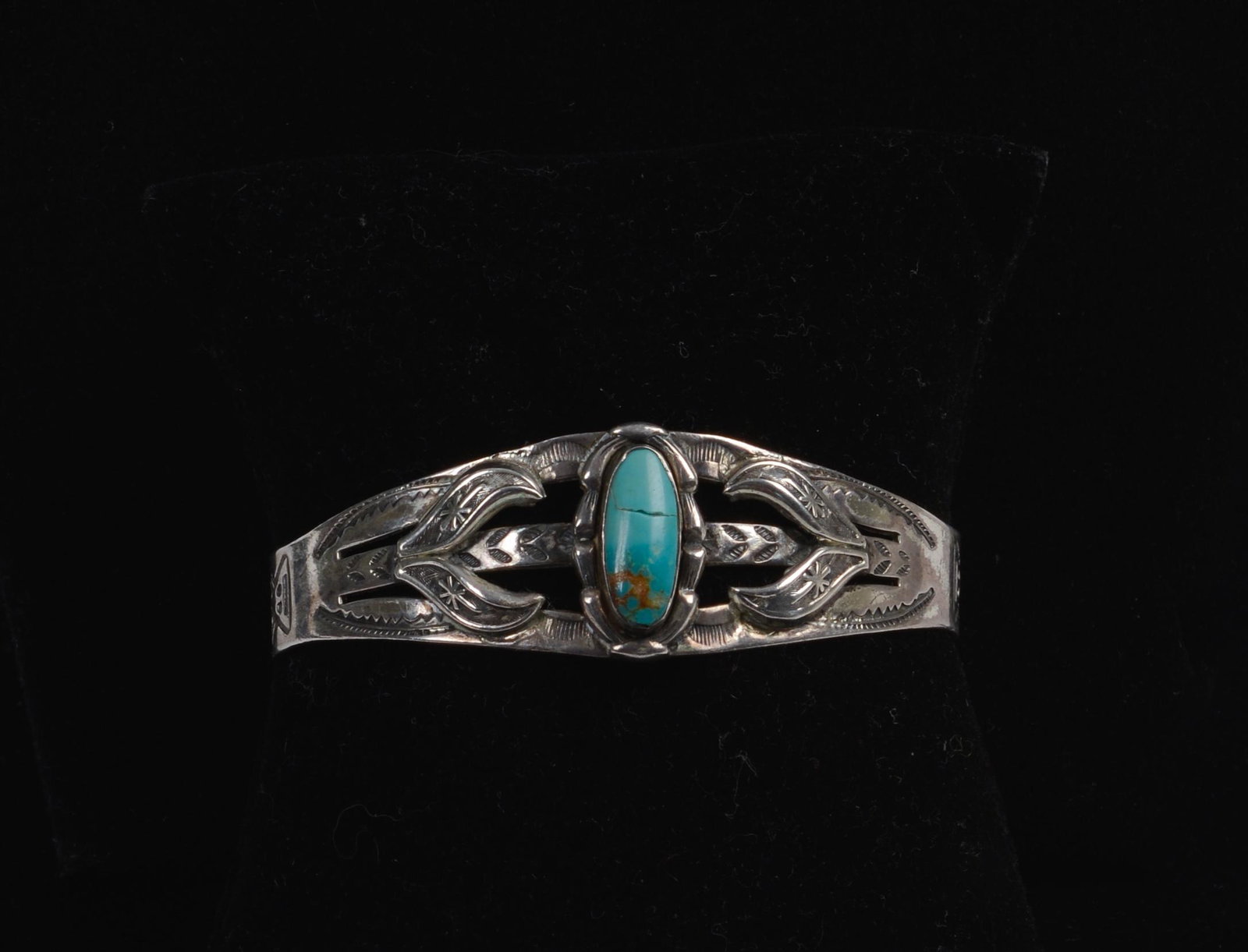 American Indian Sterling Turquoise Cuff.: Stamped Sterling. Artist signed. Width 2.5 inches.