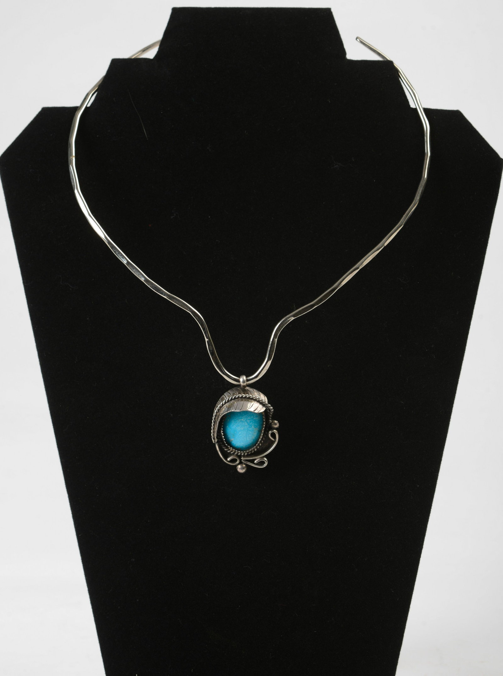 Sterling Choker with Handmade Drop.: Test sterling, and probably American Indian. Width 5.75 inches.