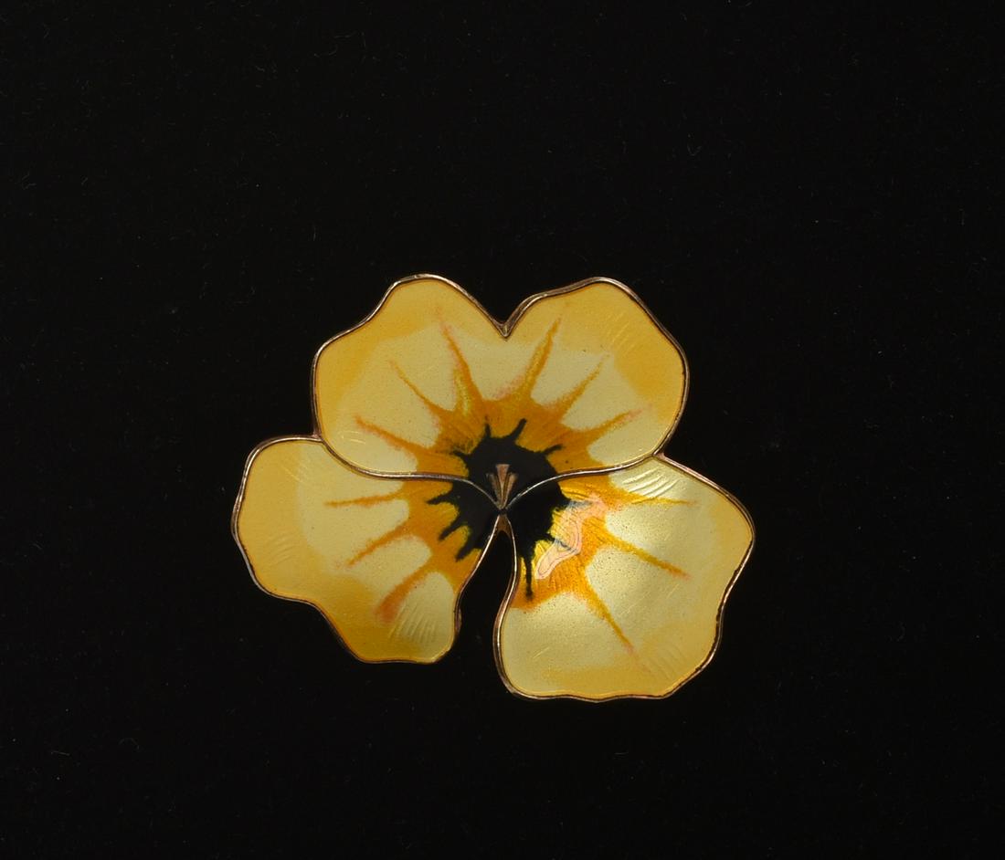 David Anderson Sterling and Enamel Flower Pin.: Stamped David-Anderson, Norway, Sterling, 925s. Dimensions 1.5 inches by 1.5 inches.