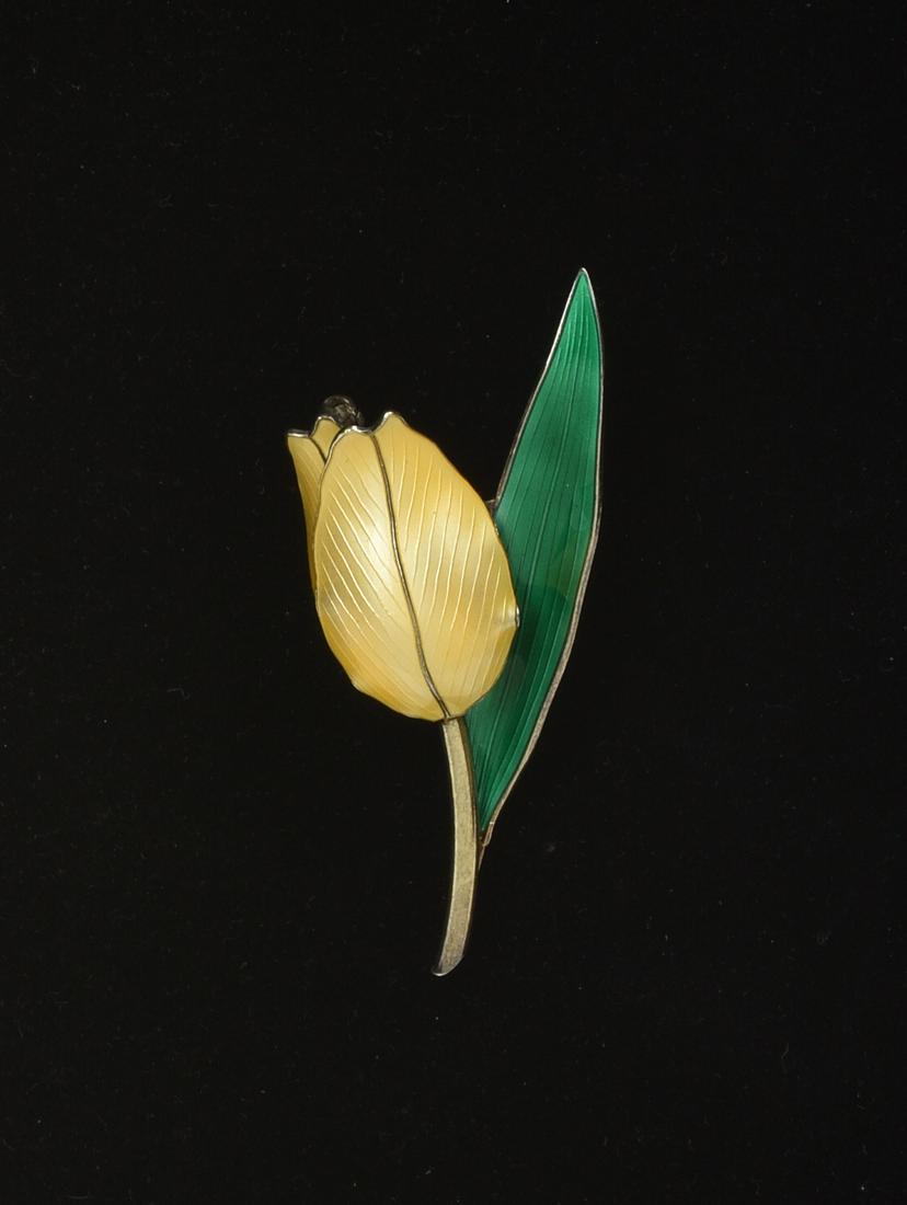 Norwegian Sterling and Enamel Yellow Tulip Pin.: Marked Sterling 925 s, Norway. Height 2.75 inches.