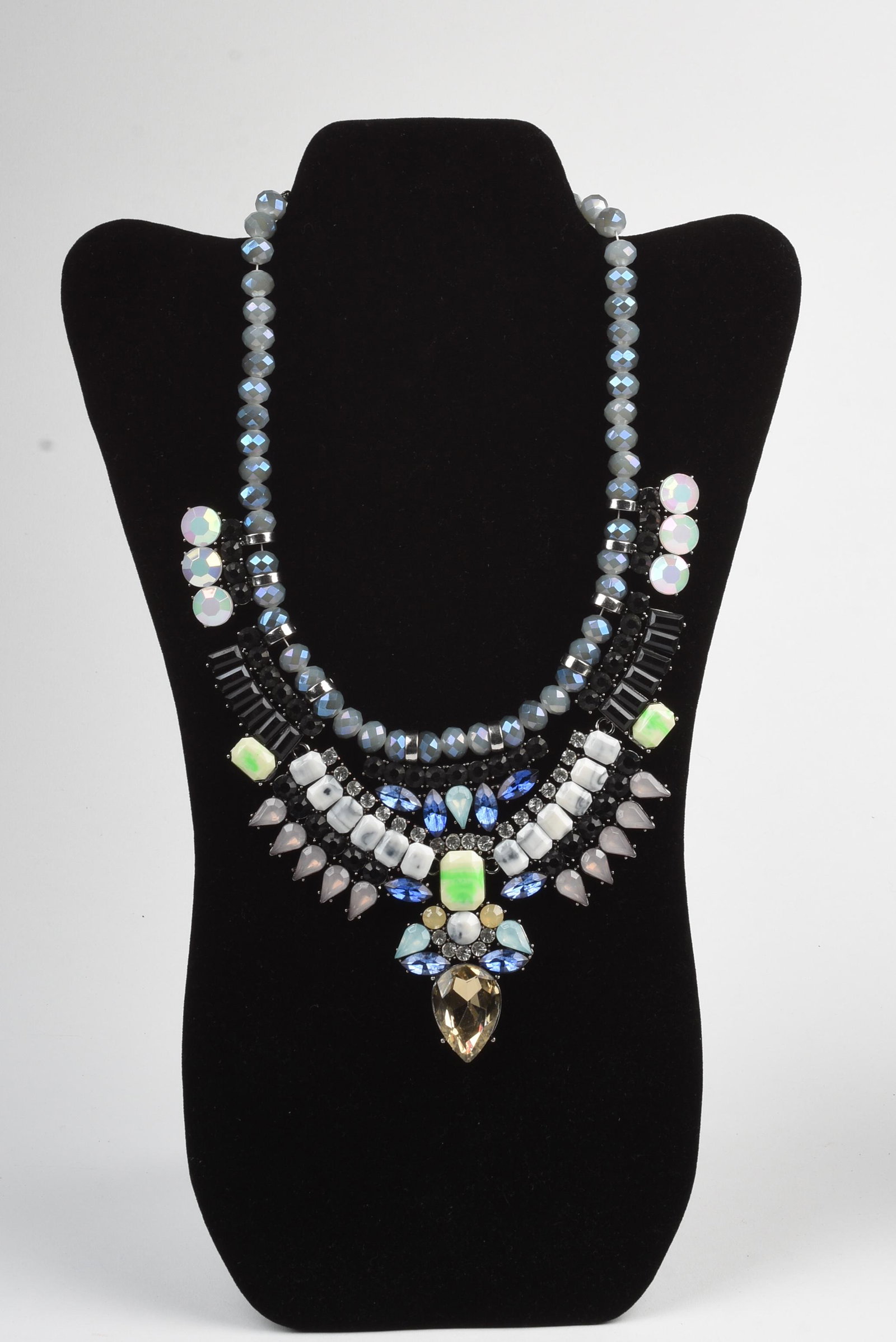Large Statement Necklack with Rhinestone Drops.: Length 18 inches.