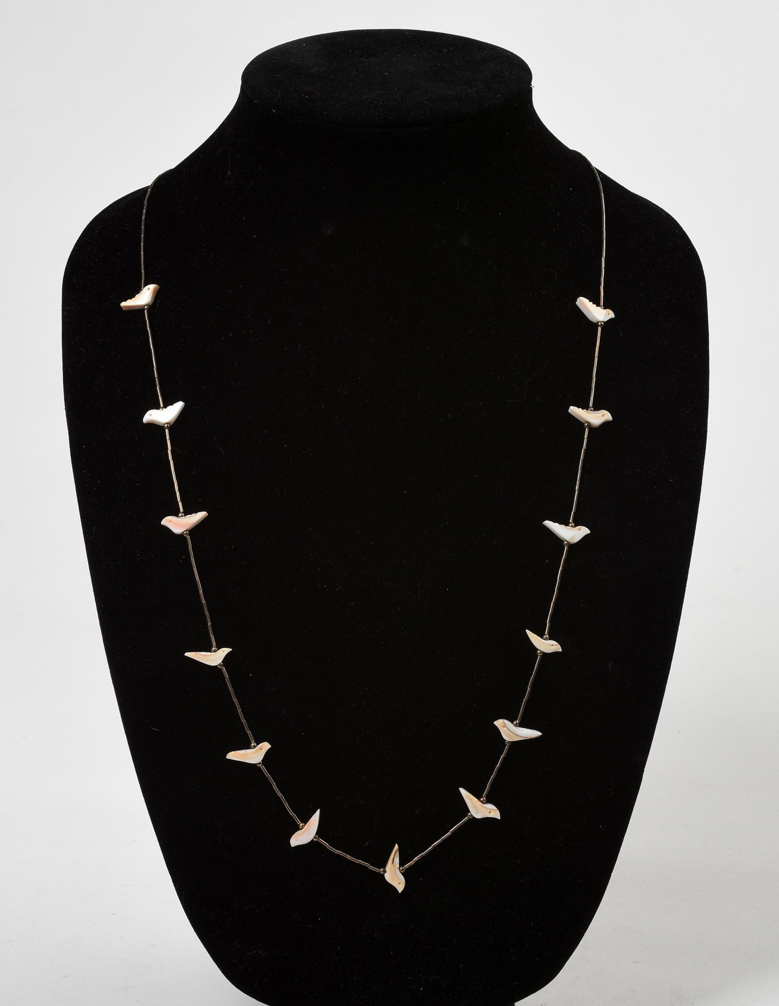 Sterling and Coral Necklace with Birds.: Length 26 inches.