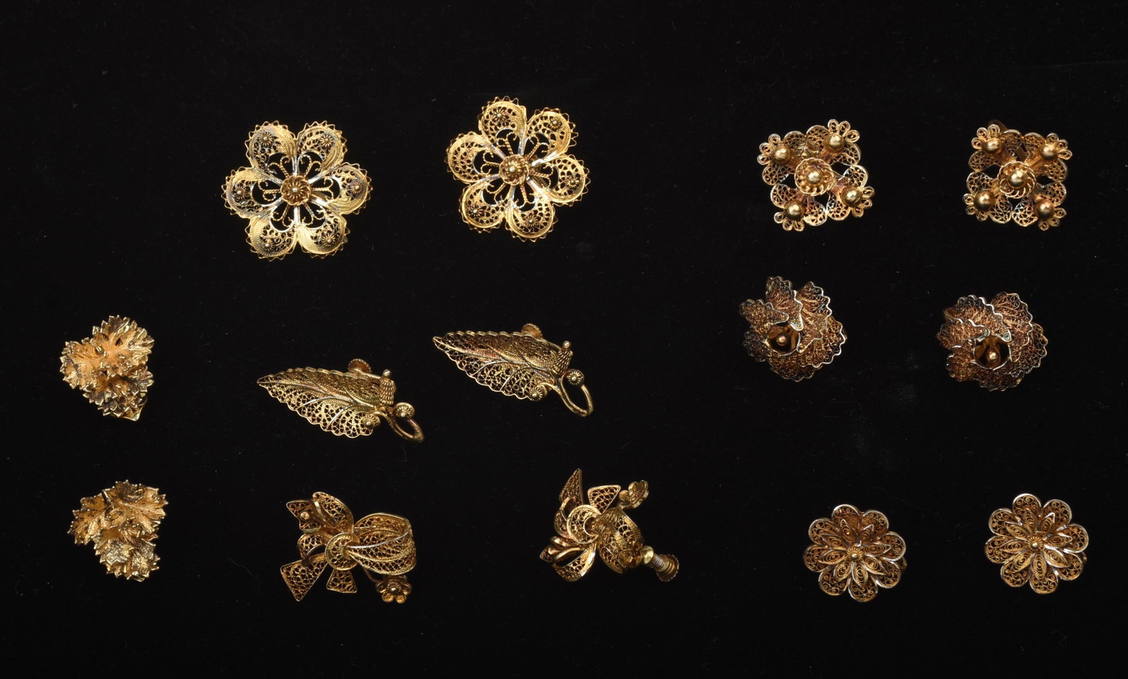 Six Pairs of Filligre Sterling and Gold Wash Earrings.: .