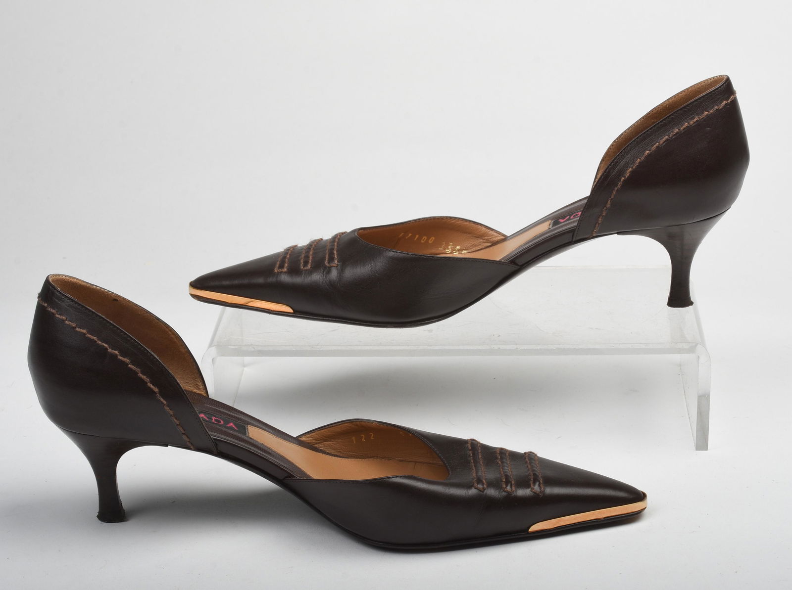Pair of Brown Kitten Heel Leather Escada Shoes. (1 of 5)
