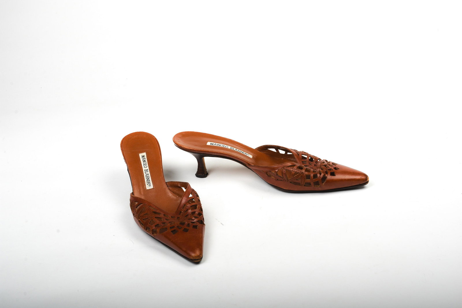Pair of Palamino Manolo Blahnik Kitten Heel Slipons.: Size 36.5. Condition: good.