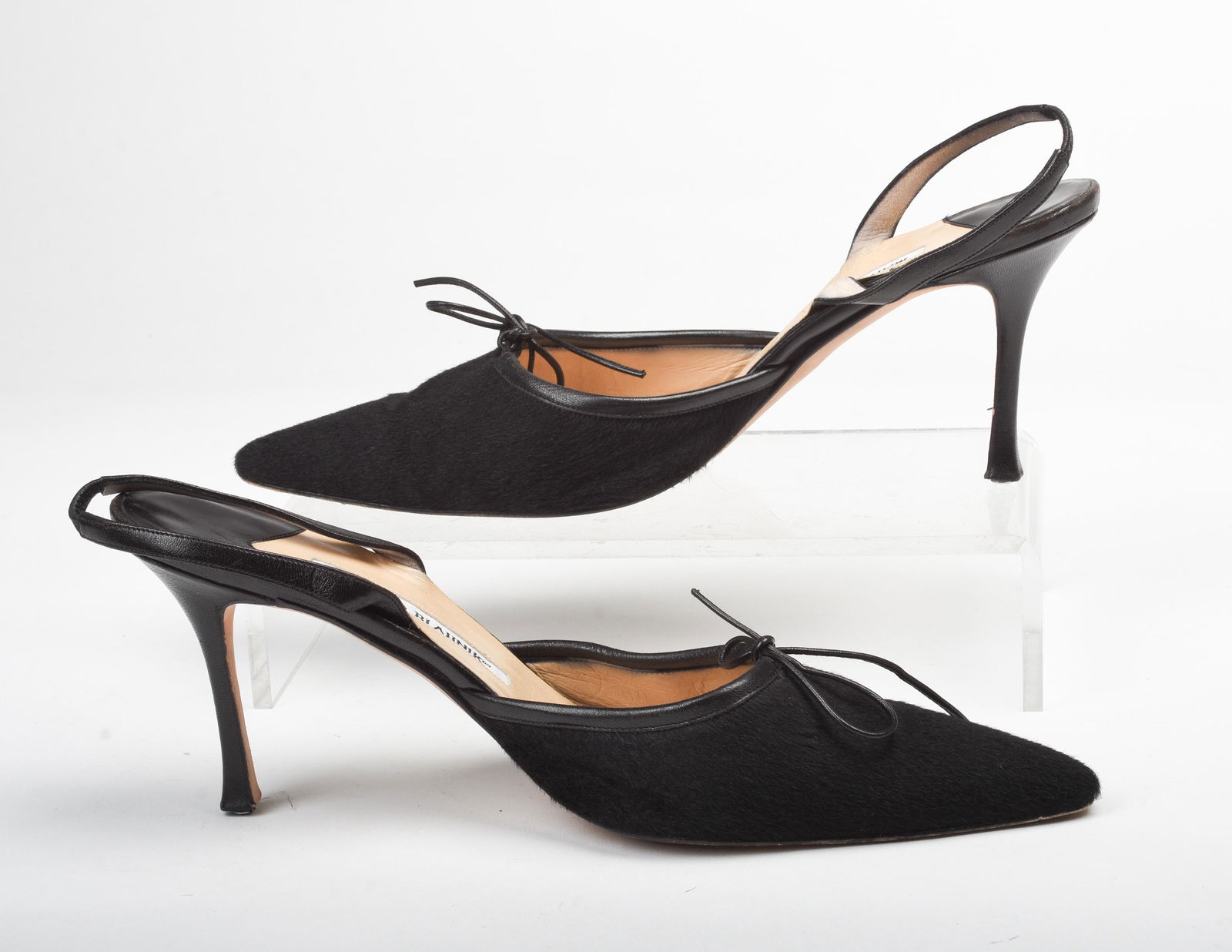 Pair of Black Calf Hair Manolo Blahnik Slingback Heels. (1 of 5)