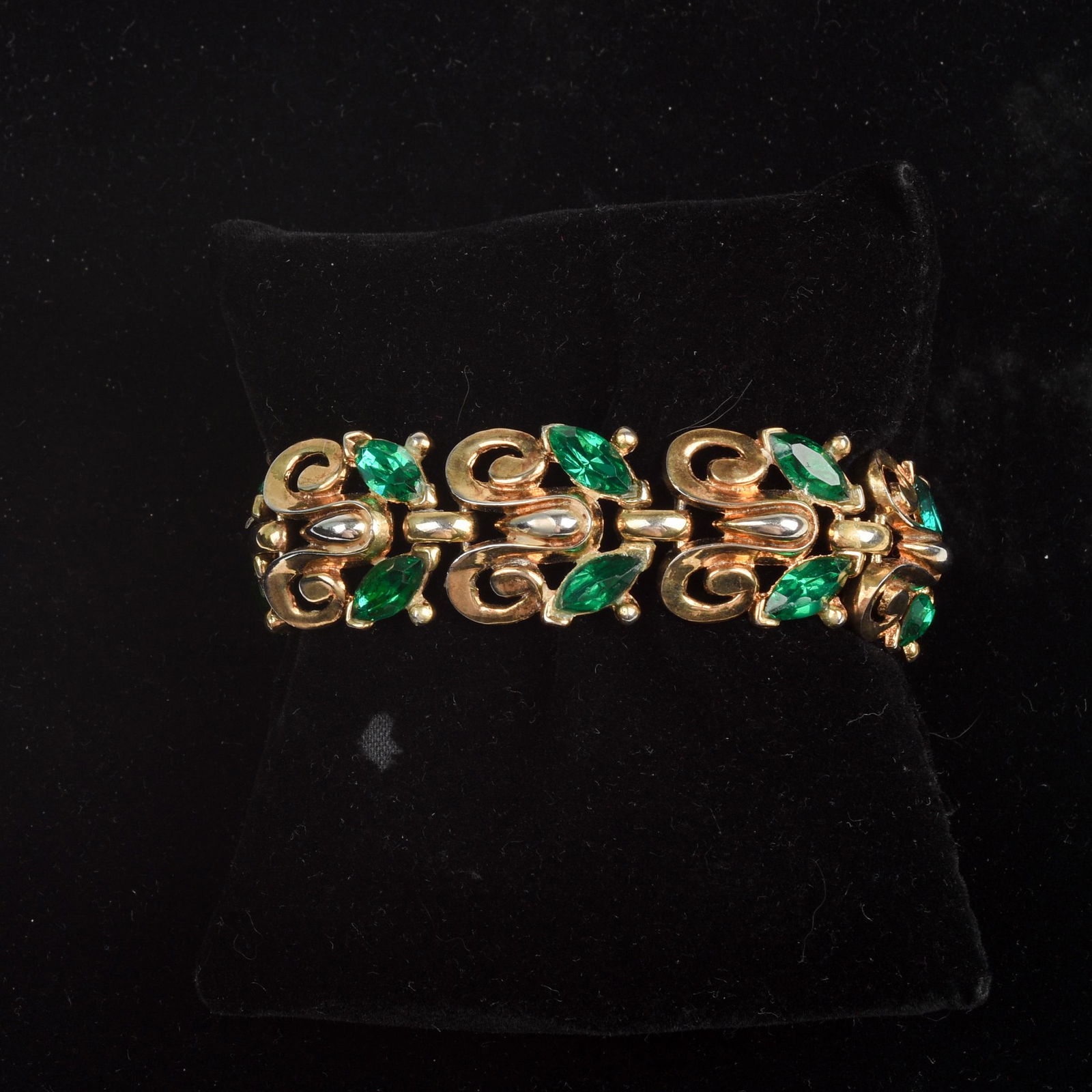 Trifari Green Rhinestone Bracelet.: Length 6.25 inches.