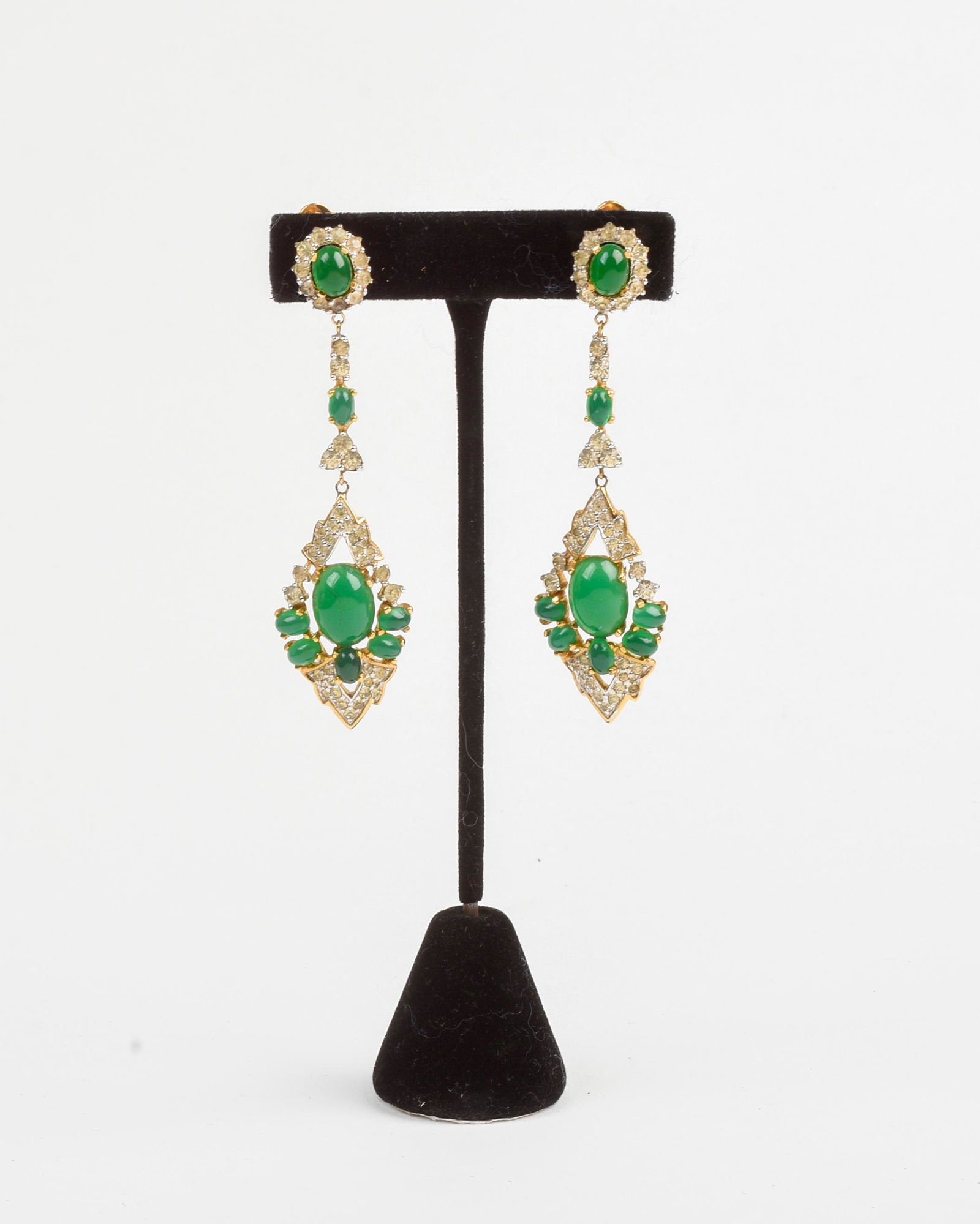 Pair of Jomaz Earrings.: With rhinestones and cabachon. Length 3.75 inches