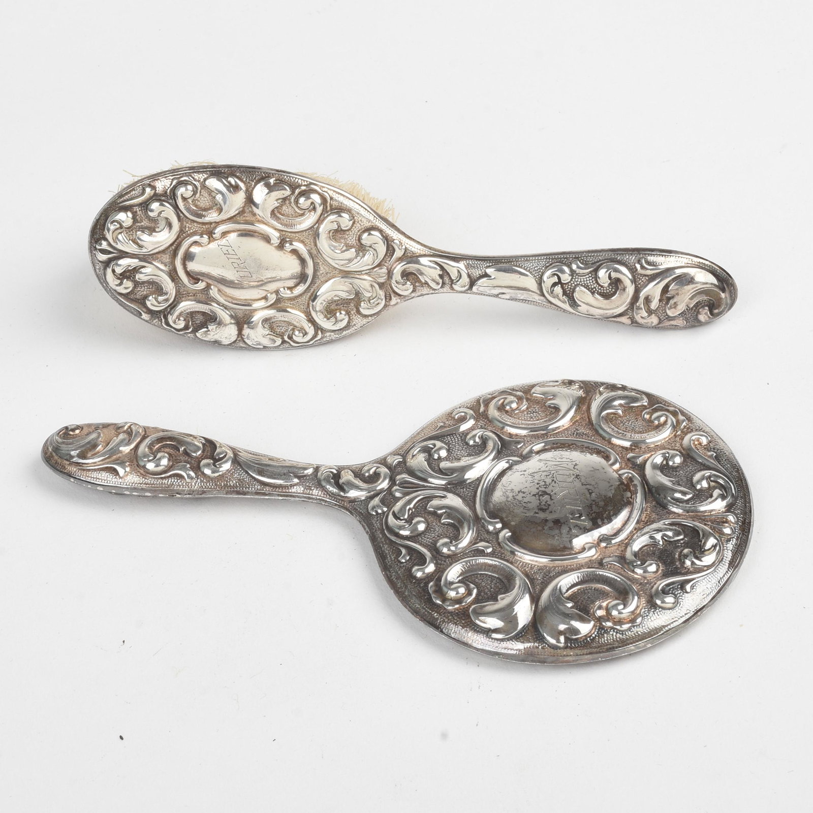 Small Sterling Brush and Mirror.: Length 6 inches, inscribed Muriel