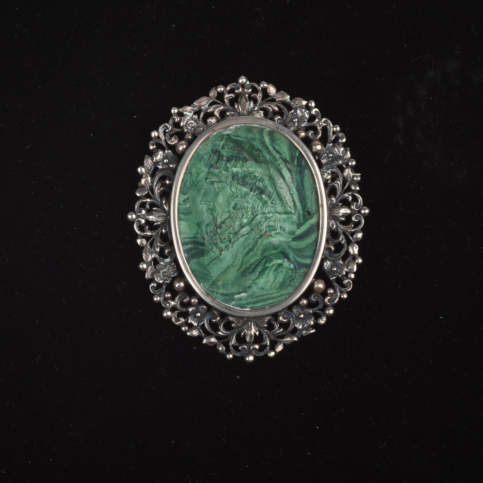 F. Pini Sterling Cameo Brooch.: 2.25 x 1.75 inches.