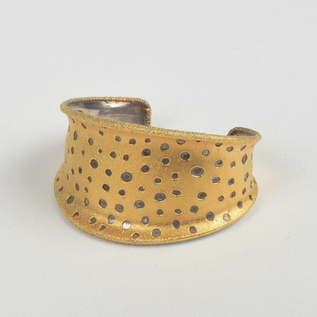 Heavy Gold and Silver Cuff.: Signed. Diameter 2.5 inches.