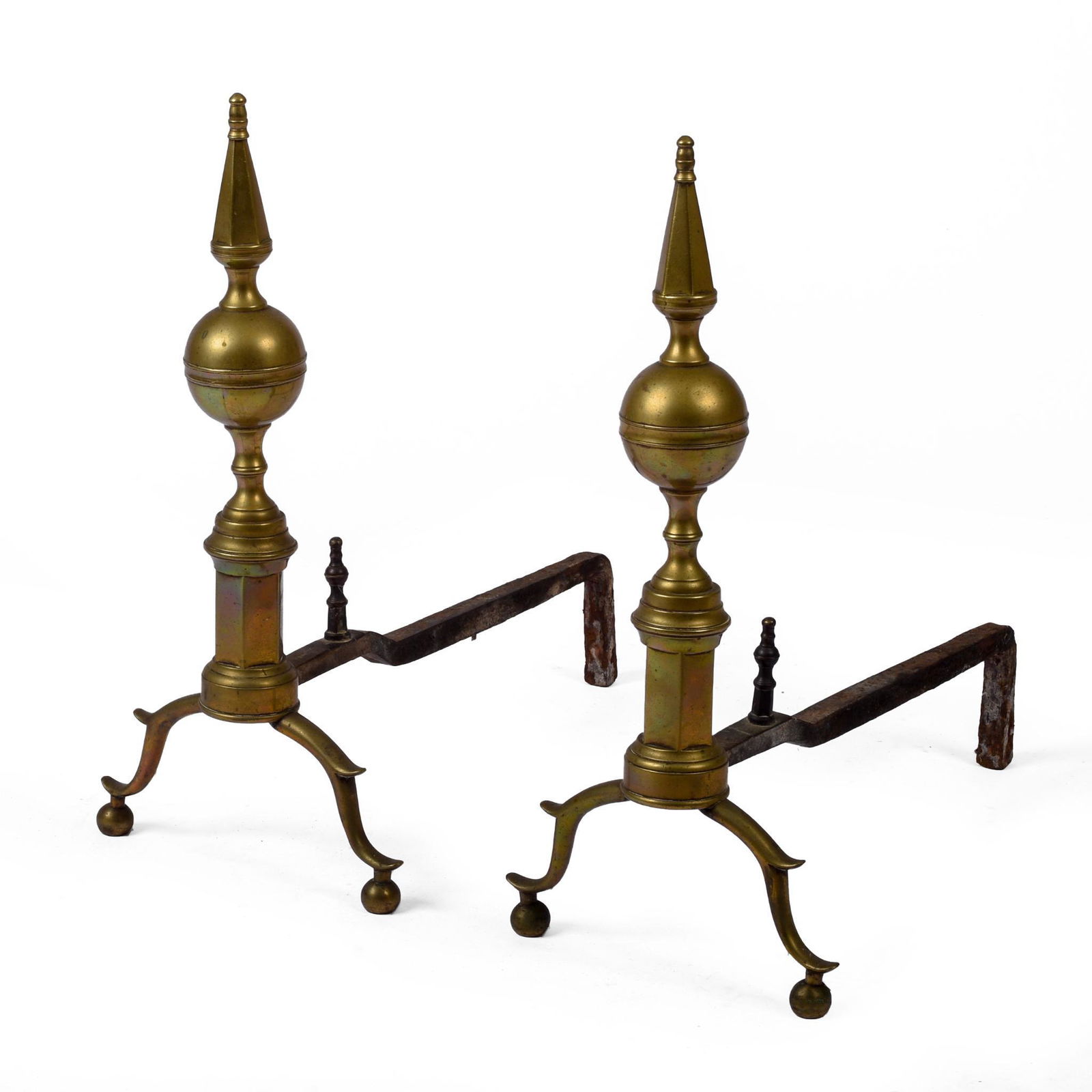 Pair of New York Whittingham Style Andirons.: With ball and spire top, height 19.5 inches. Provenance: The Side Door Antiques, Kent CT.