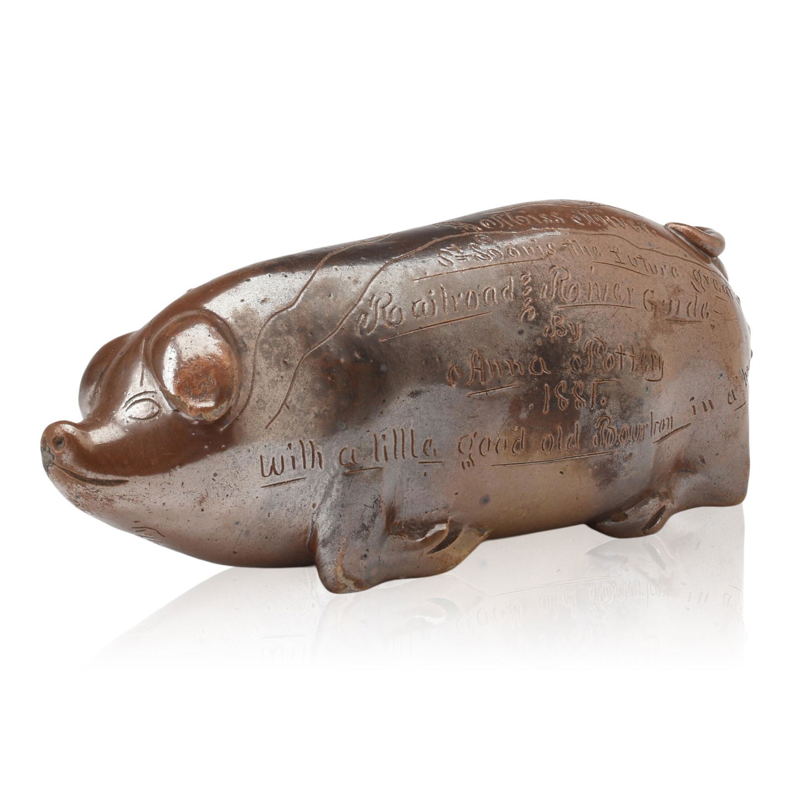 Molded and Incised Stoneware Railroad Pig Flask. (1 of 6)