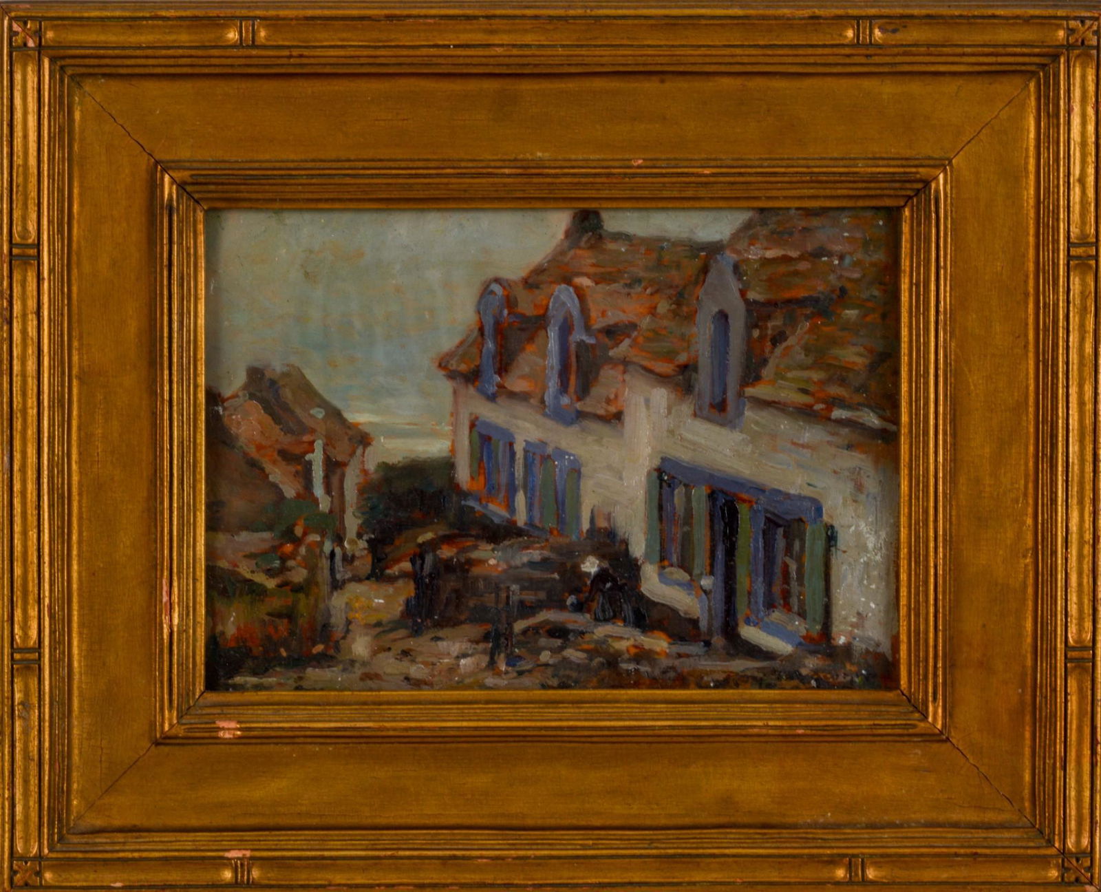 Roy Henry Brown (1879 - 1956). French Seaside Village.: Oil on panel, 6.25 x 8.75 inches.