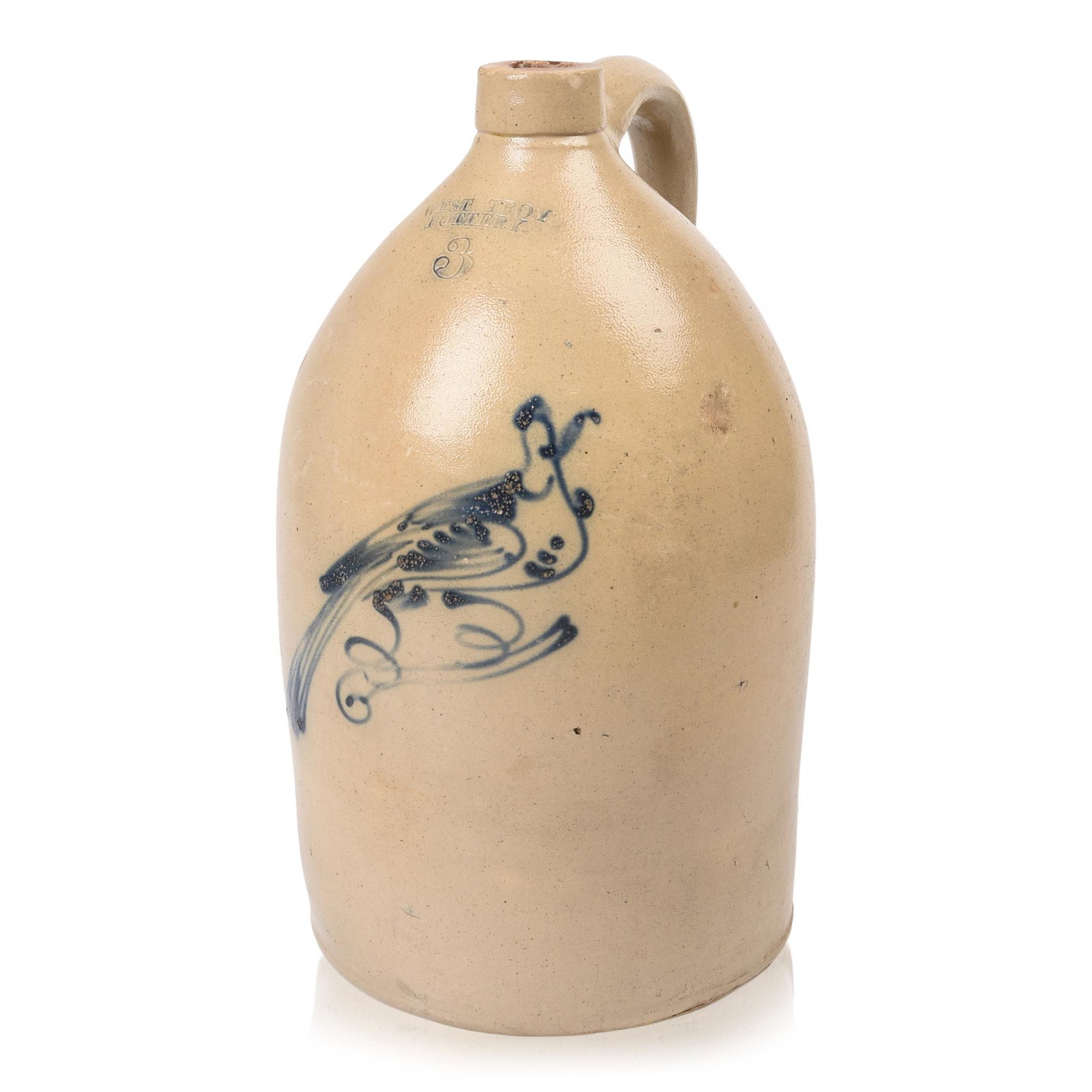 West Troy Pottery 3 Gallon Jug.: With bird decoration, height 17 inches.
