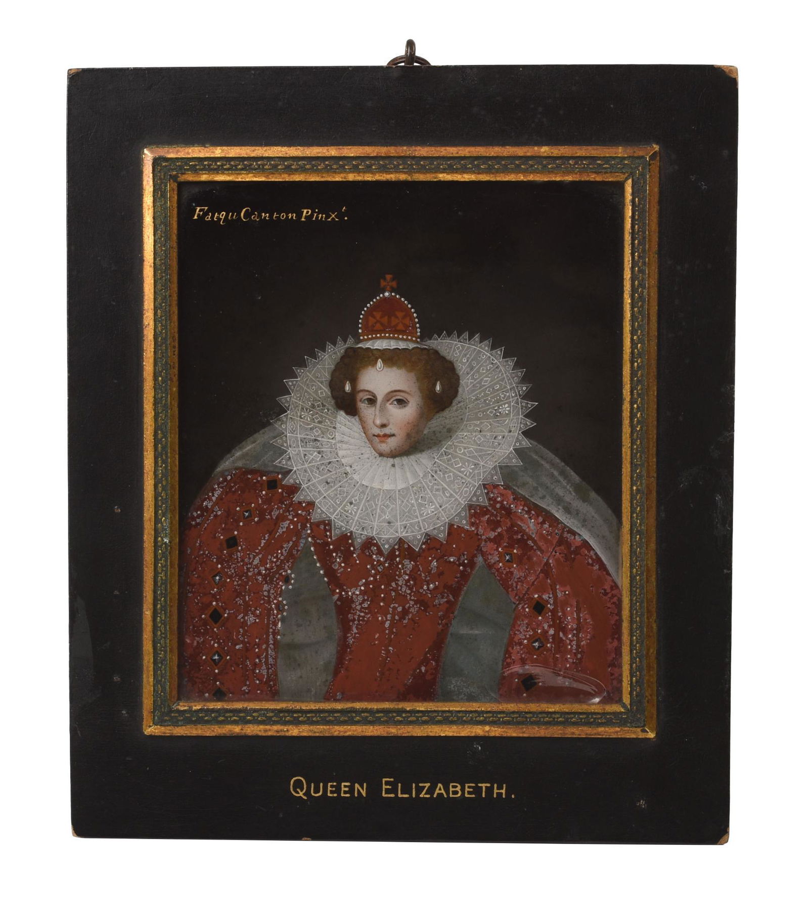 Reverse Painting on Glass of Queen Elizabeth. (1 of 2)