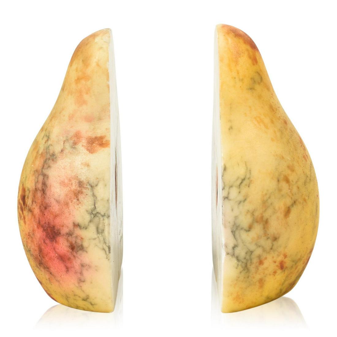 Carved and Painted Marble Pear Bookends.: Height 5.5 inches.