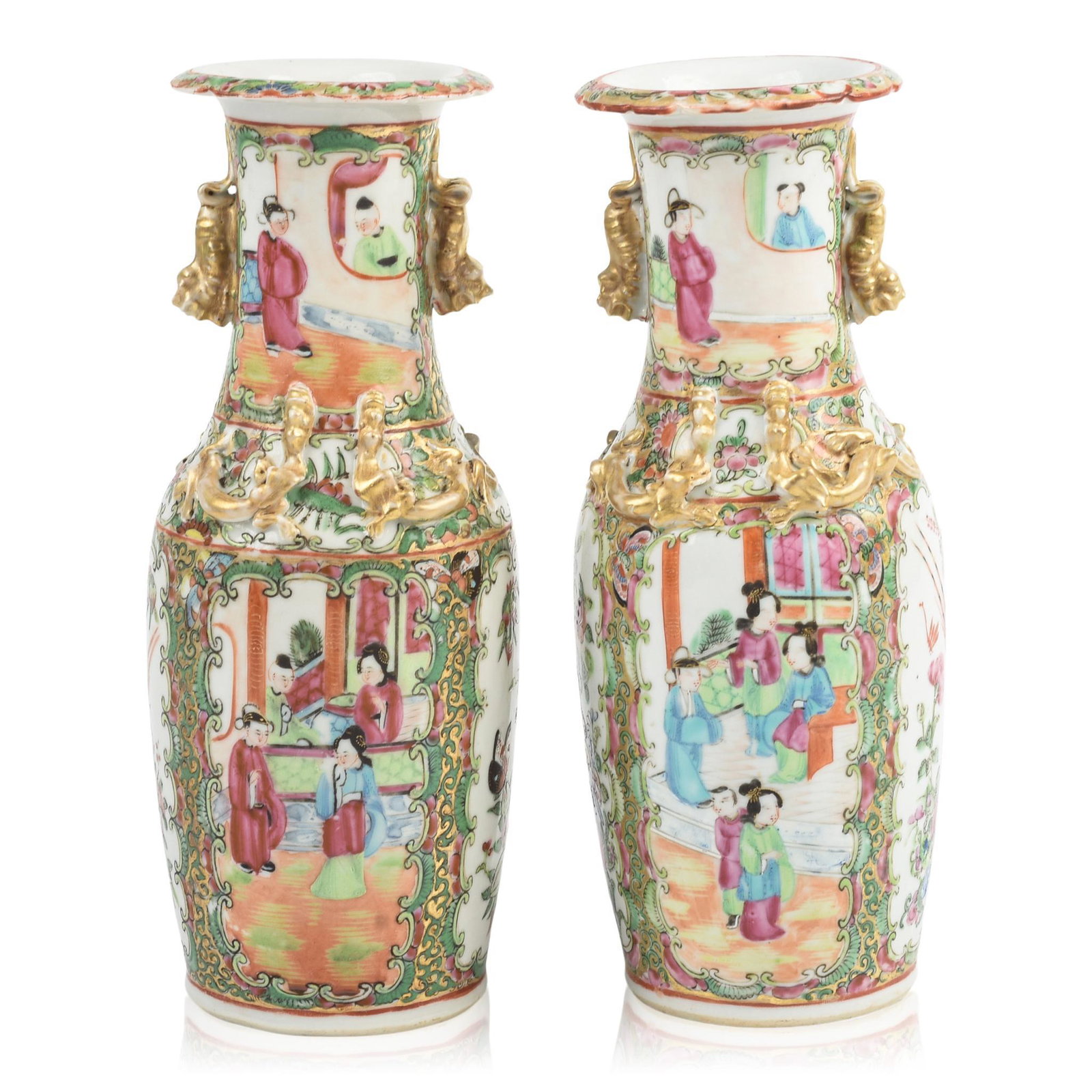 Pair of Chinese Rose Medallion Porcelain Vases.: 19th c., height 10.25 inches.