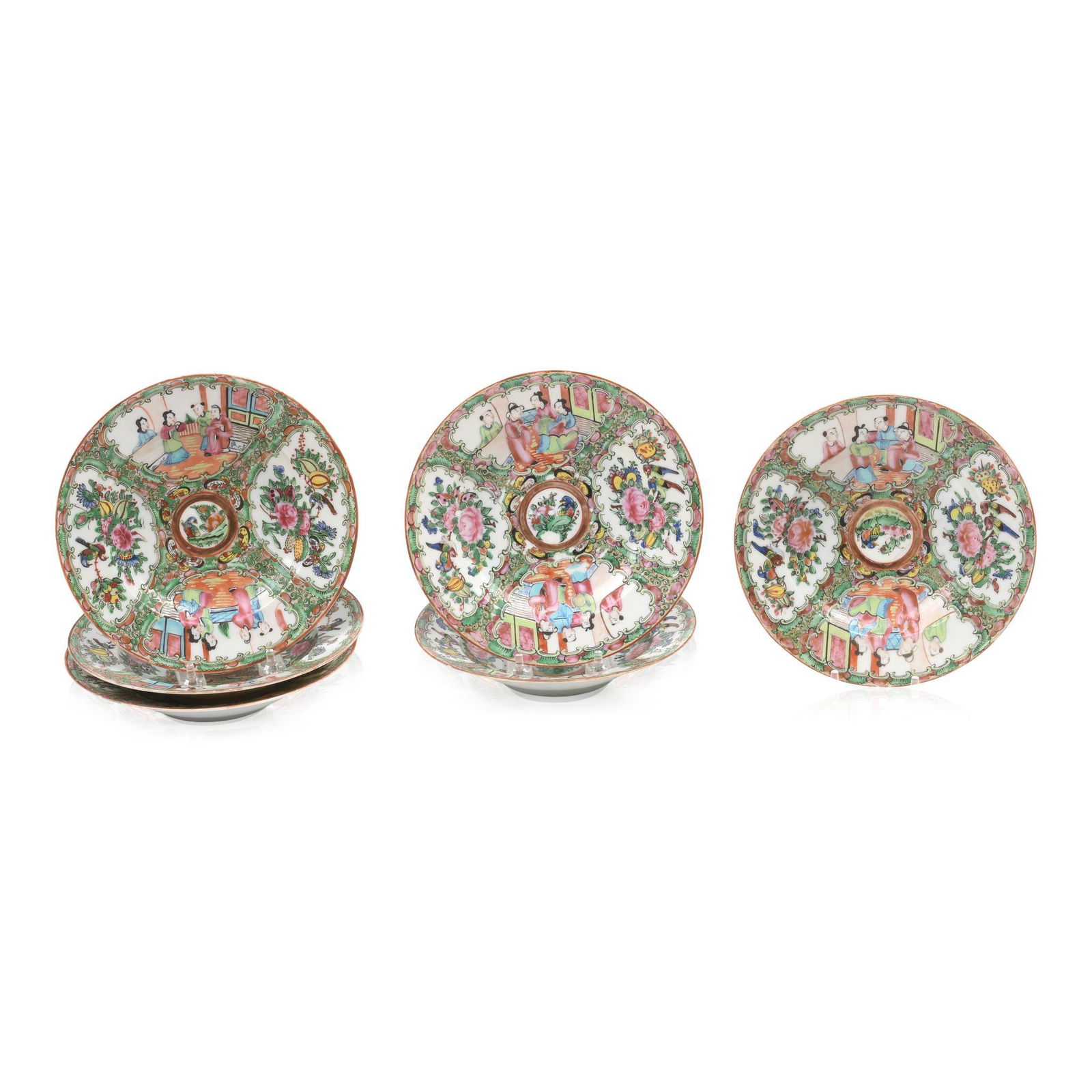 Set of Six Chinese Rose Medallion Porcelain Soup Bowls. (1 of 3)