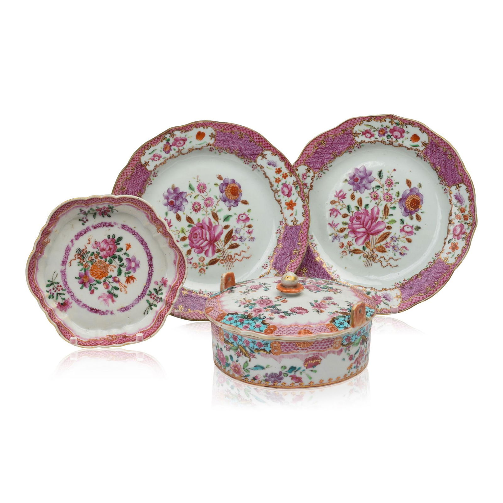 Four Pcs Chinese Export Famille Rose Floral Porcelain (1 of 2)