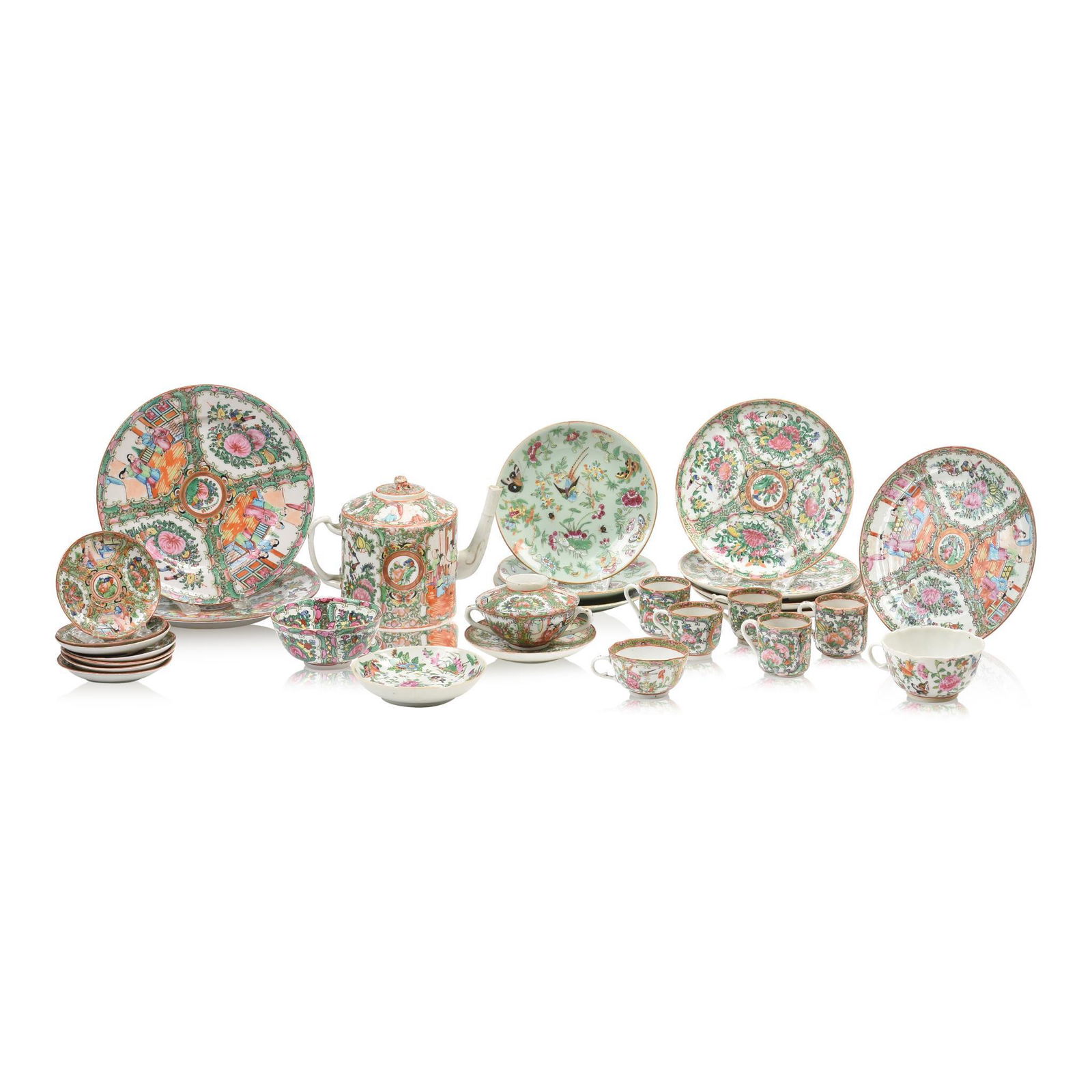 Group of Chinese Export Porcelain Rose Medallion Wares. (1 of 11)