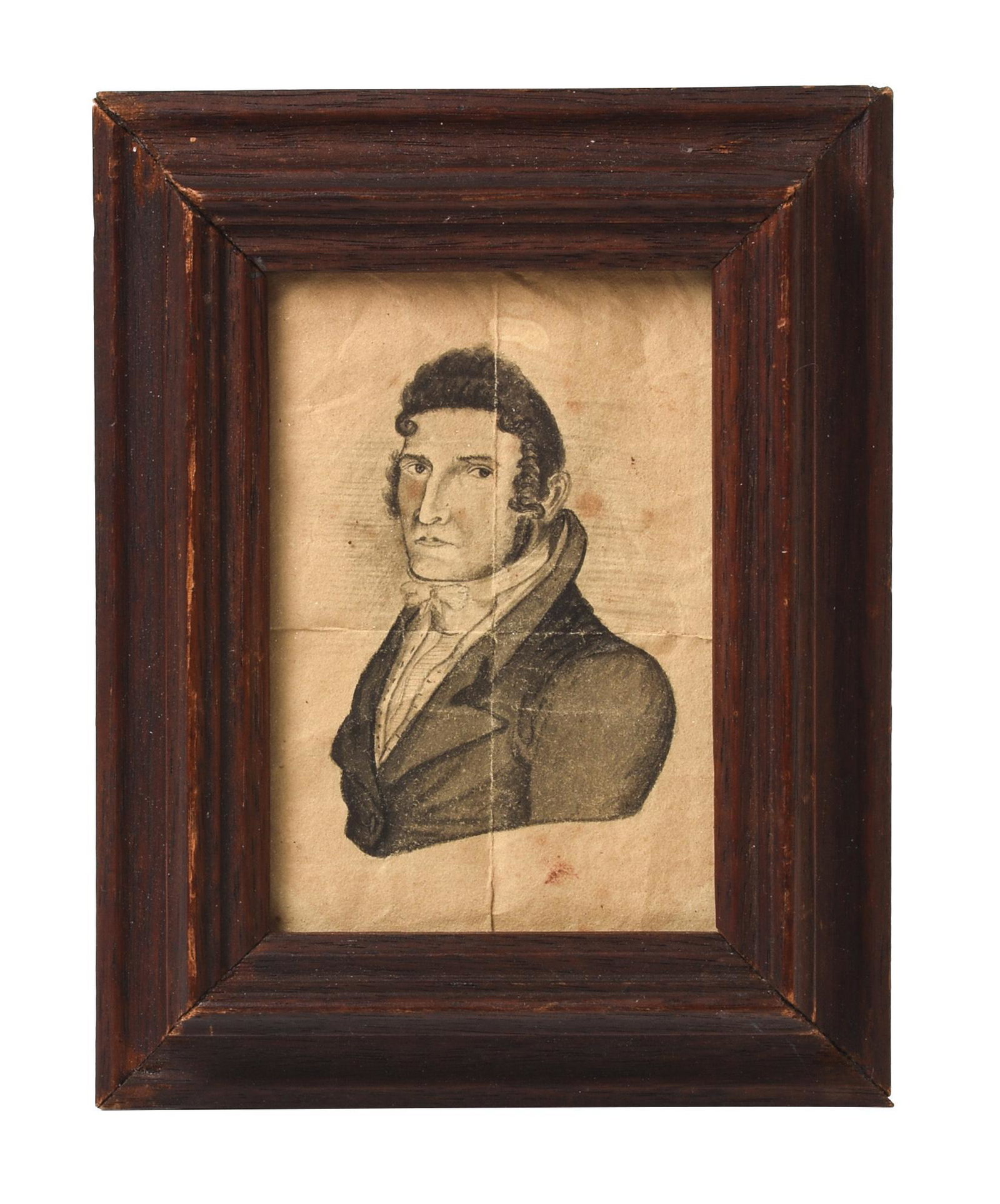 Miniature Portrait of a Man.: Graphite on paper, frame 5.375 x 4.25 inches.