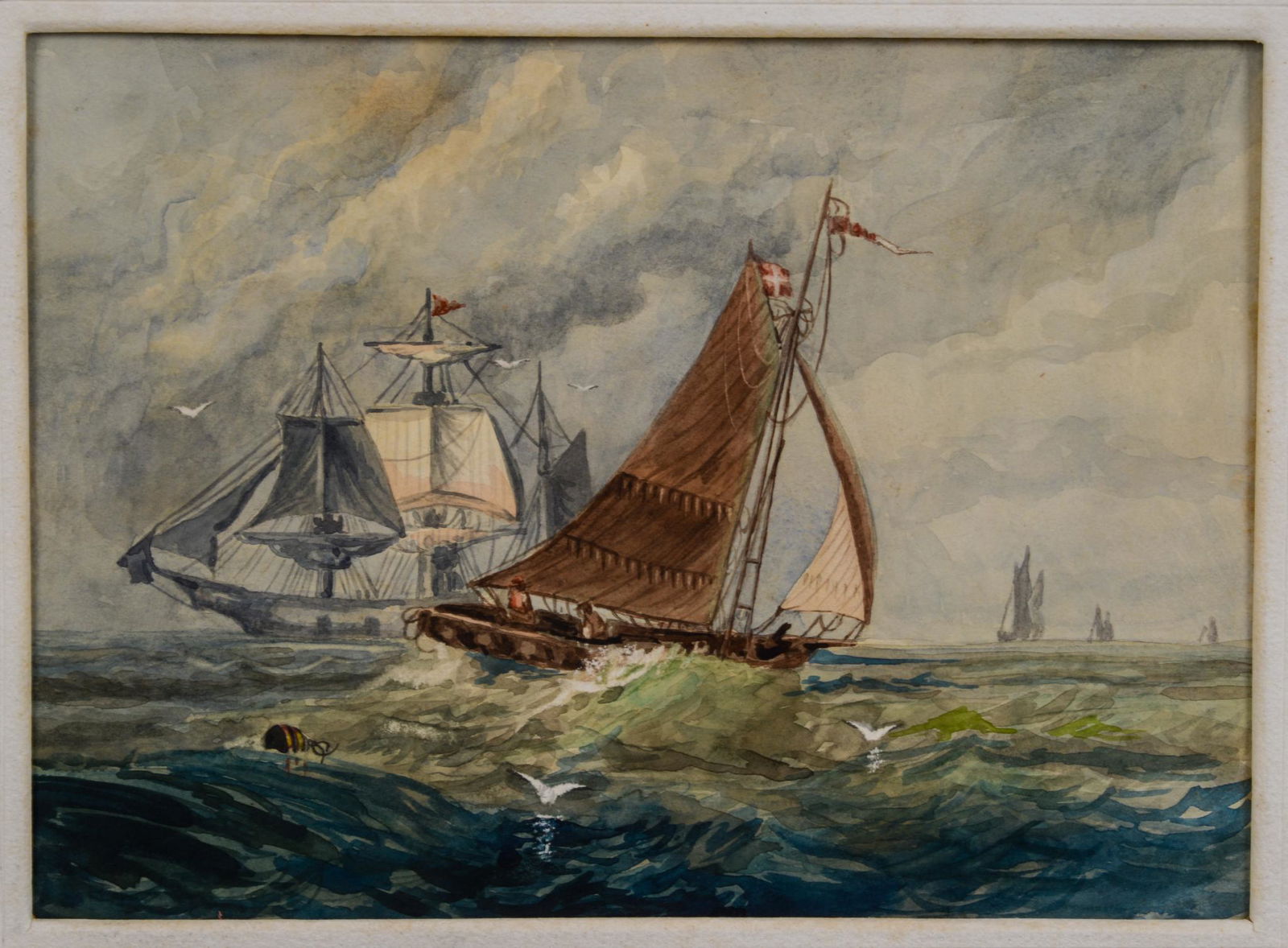 Sailboats at Sea, Attributed Samuel Calvert. (1 of 2)