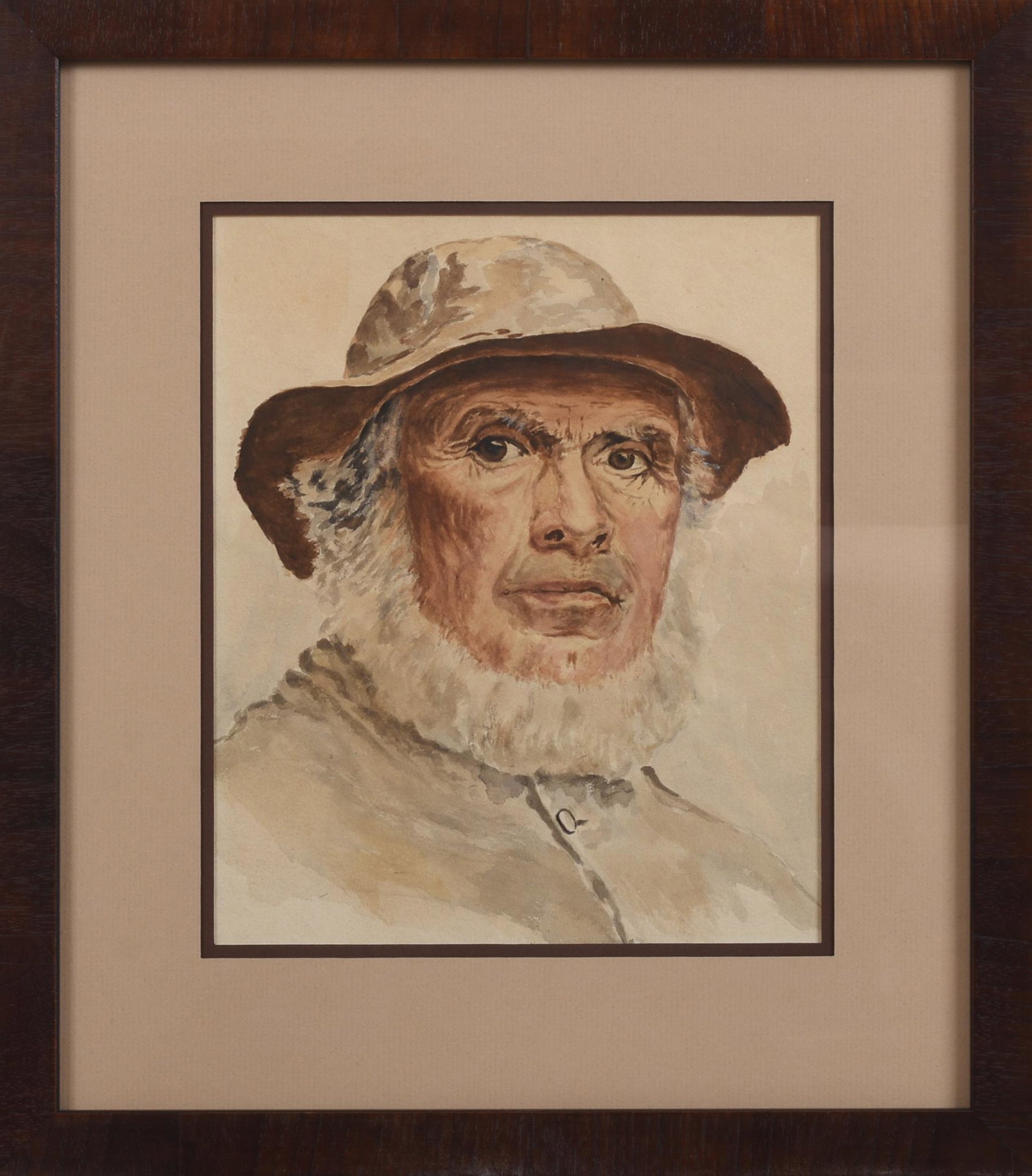 Portrait of a Maine Old Salt, circa 1915.: Watercolor on paper, 10.25 x 8.5 inches, sight. With old paper label "Painted by Effie Reed Scott about 1915." Framed with conservation glass.