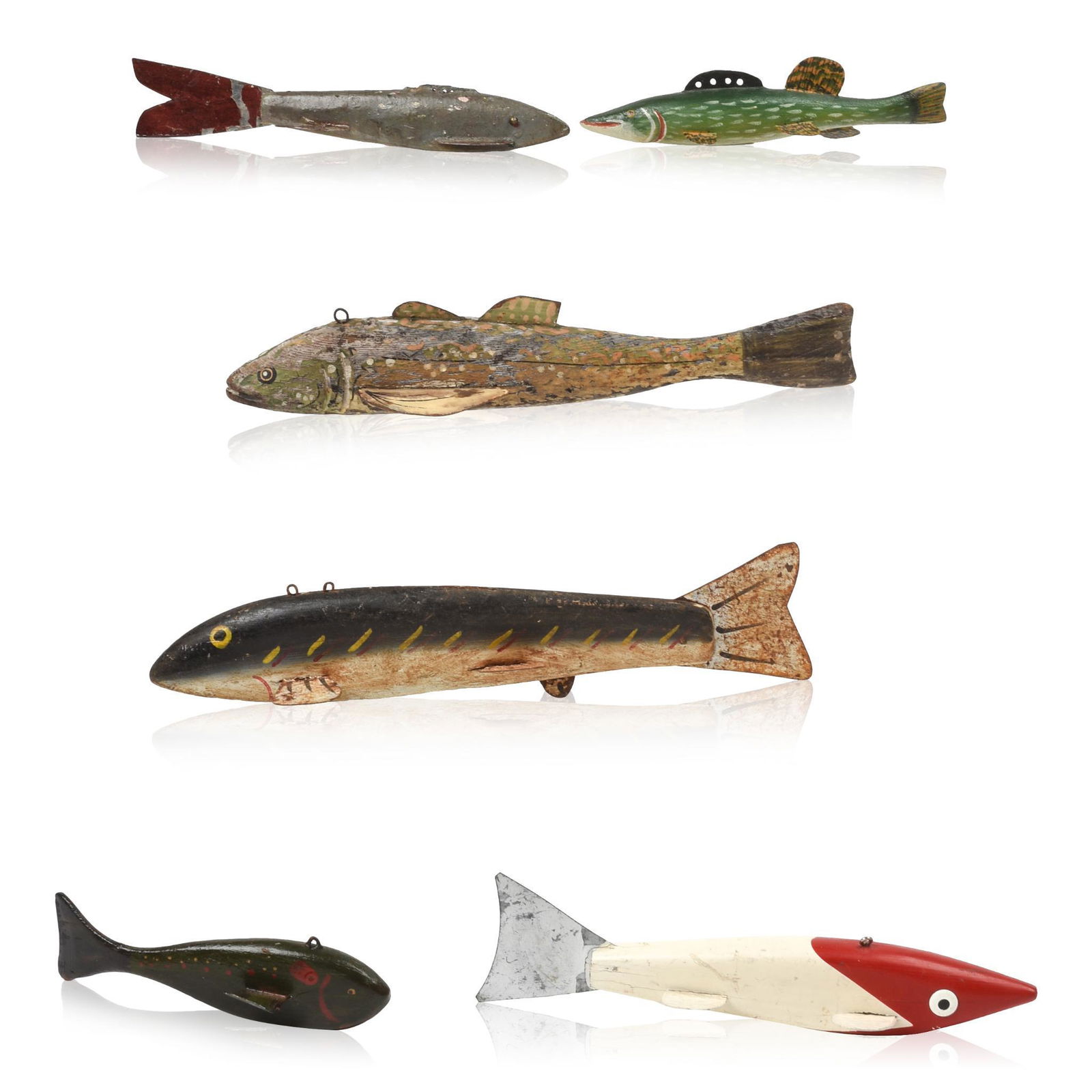 Six Carved and Painted Folk Art Fishing Lures. (1 of 5)