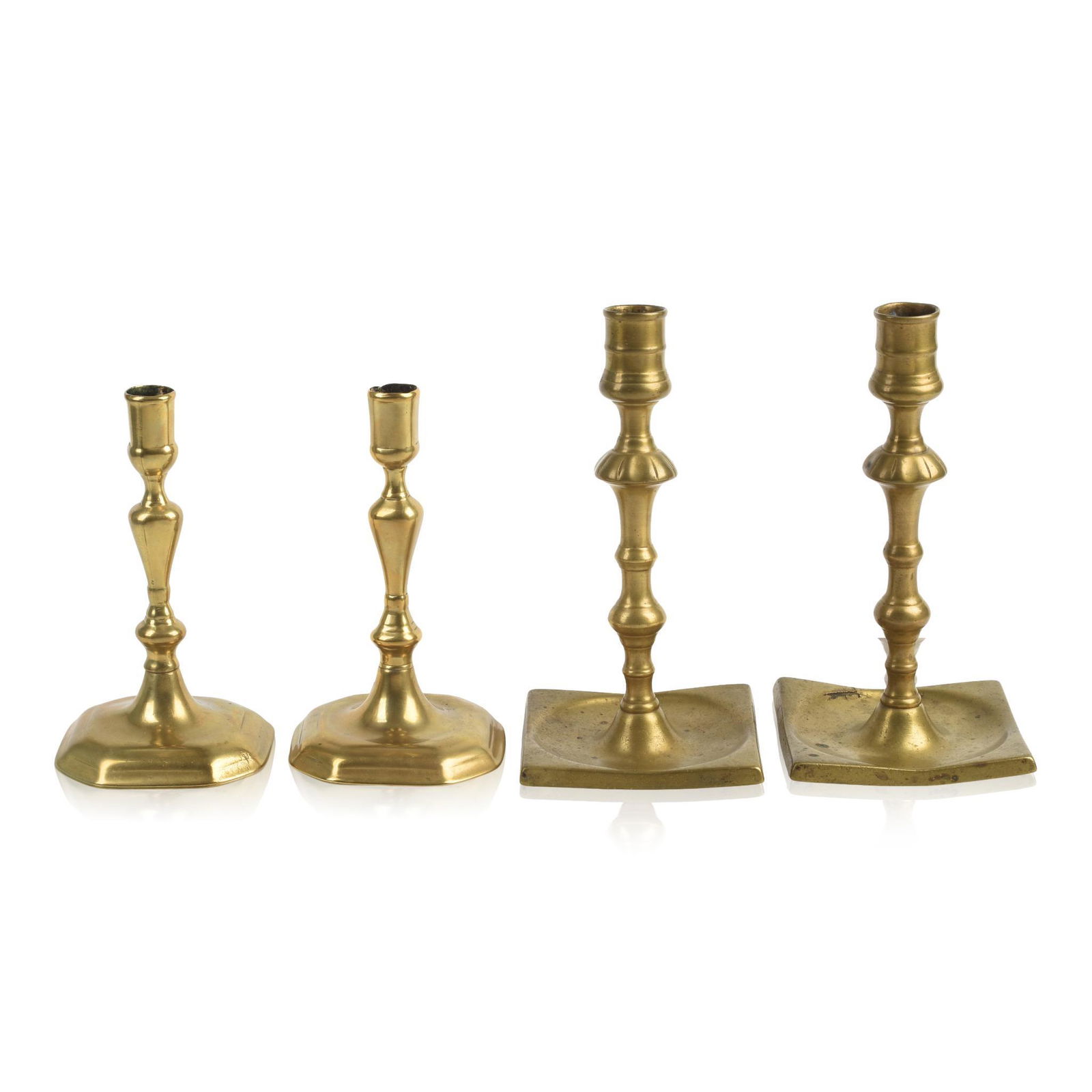 Two Pair of Queen Anne Brass Candlesticks. (1 of 3)