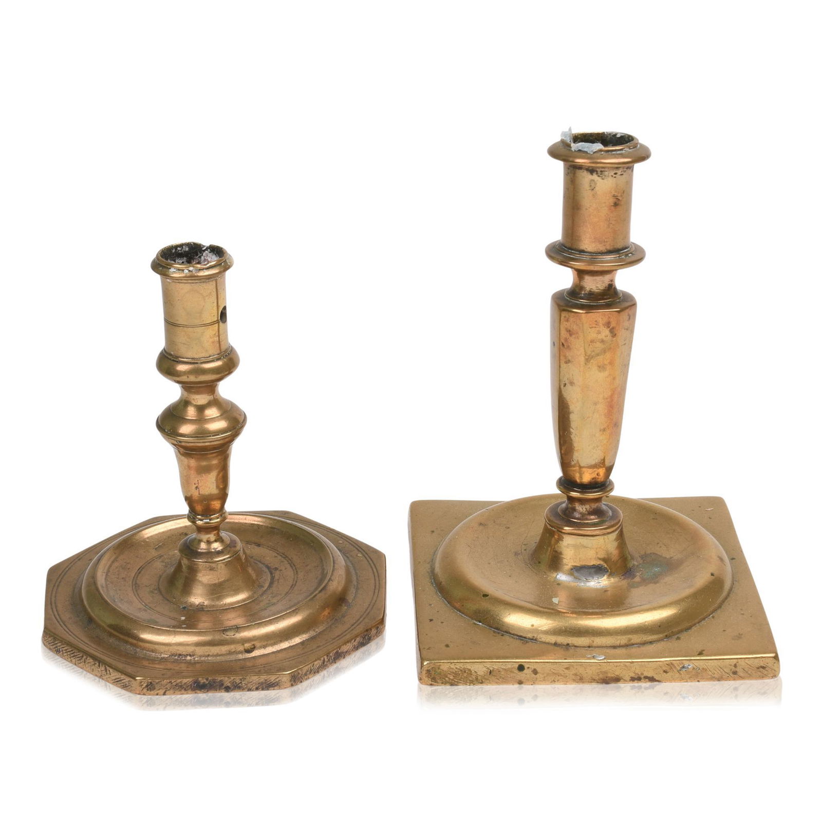 Spansh Brass Hexagonal Base Candlestick. (1 of 2)