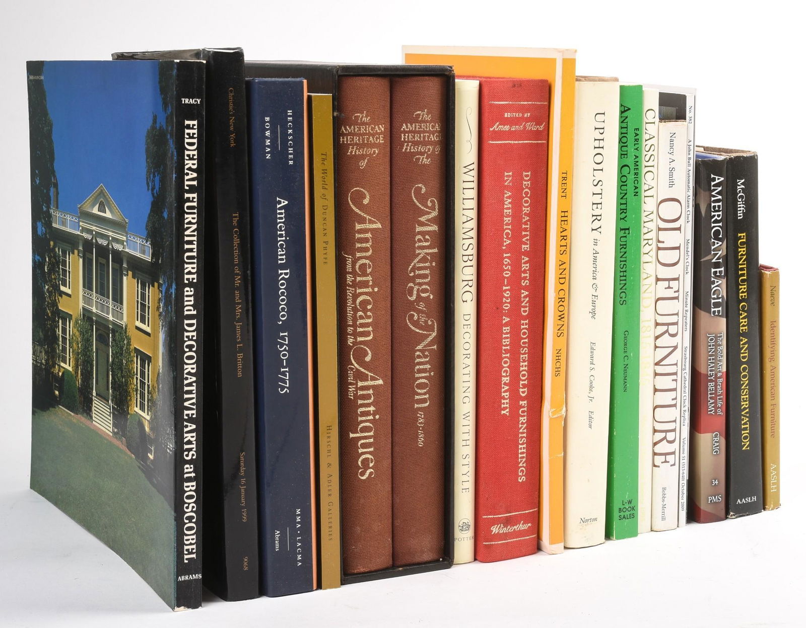 Early American Furniture & Decorative Arts (18 Books): Titles include: Federal Furniture and Decorative Arts at Boscobel, American Rococo 1750-1775, The World of Duncan Phyfe, American Eagle: The Bold & Brash Life of John Haley Bellamy, Upholstery in