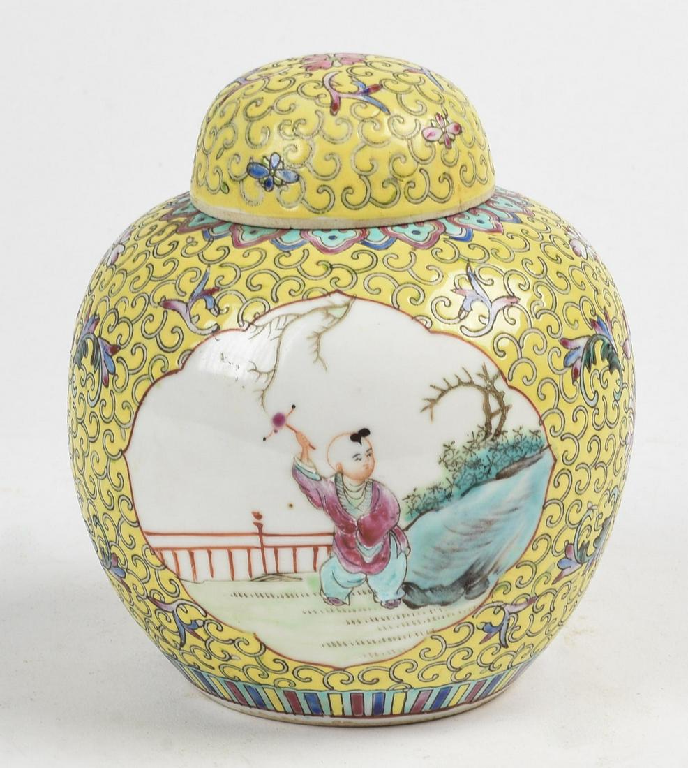 Chinese Ginger Jar.: Yellow ground, height 6.5 inches.