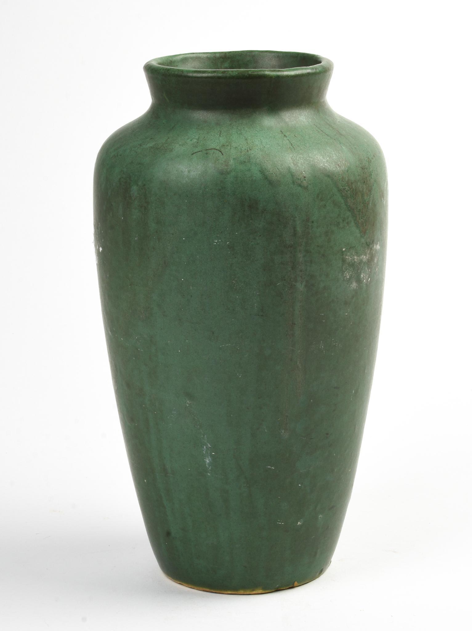 Matte Green Glaze Art Pottery Vase.: Height 12.5 inches.