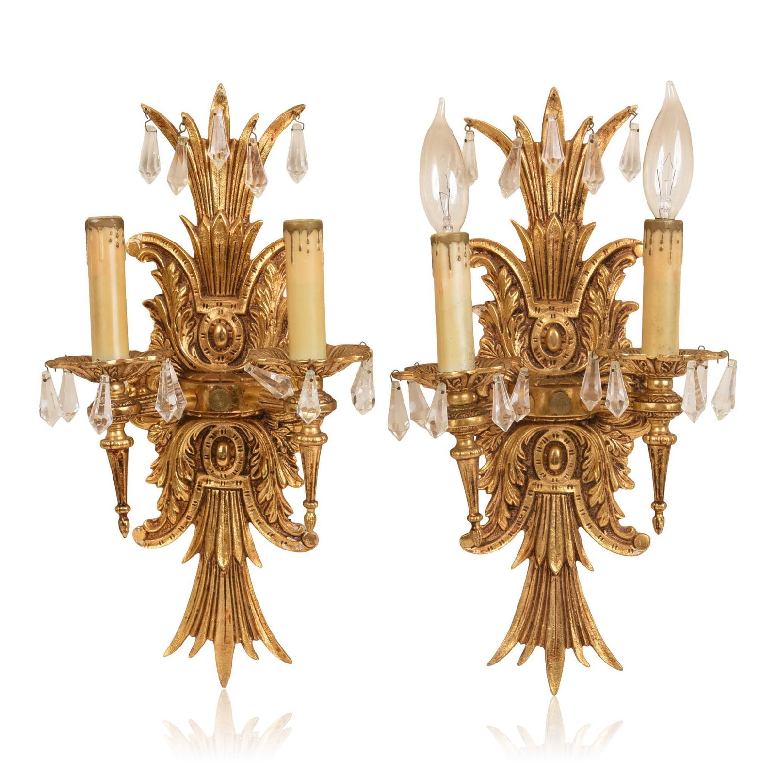 Pair of Brass Two Light Sconces. (1 of 2)